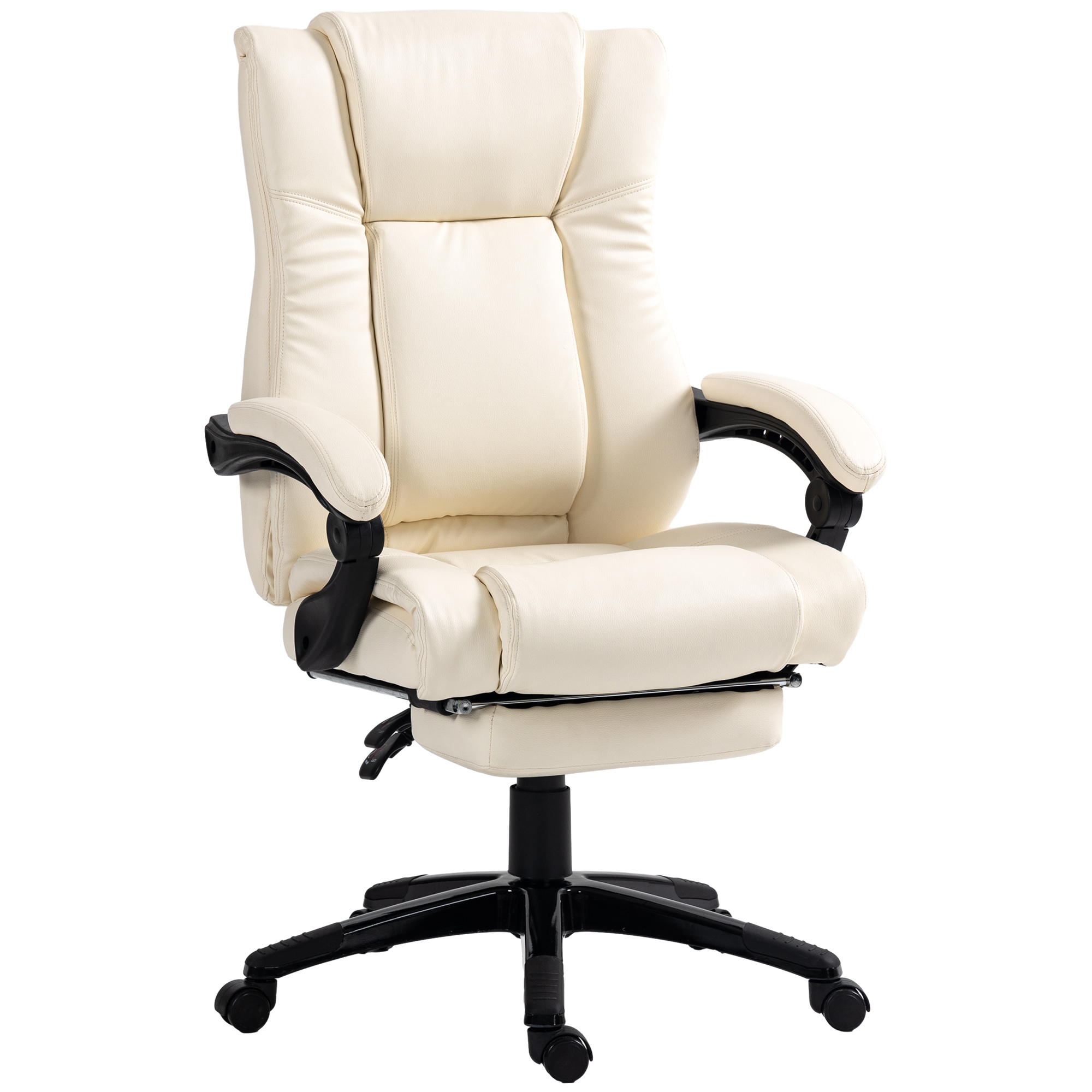 Vinsetto PU Leather Office Chair, Swivel Computer Chair with Footrest, Wheels, Adjustable Height, Cream White - Life Essentials