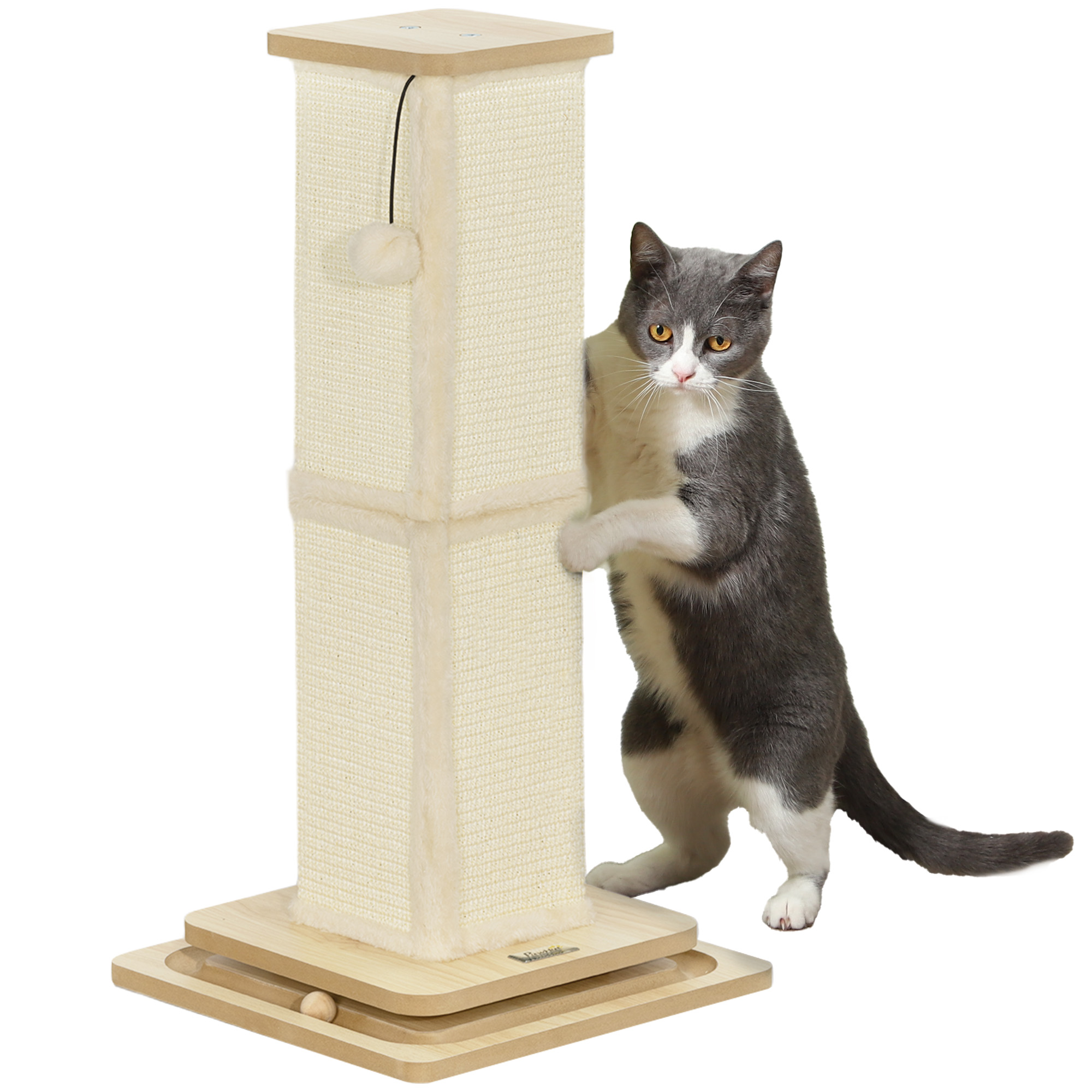 Cat Furniture - 3-in-1 Cat Scratching Post with Track Ball Oak 34cm - Life Essentials
