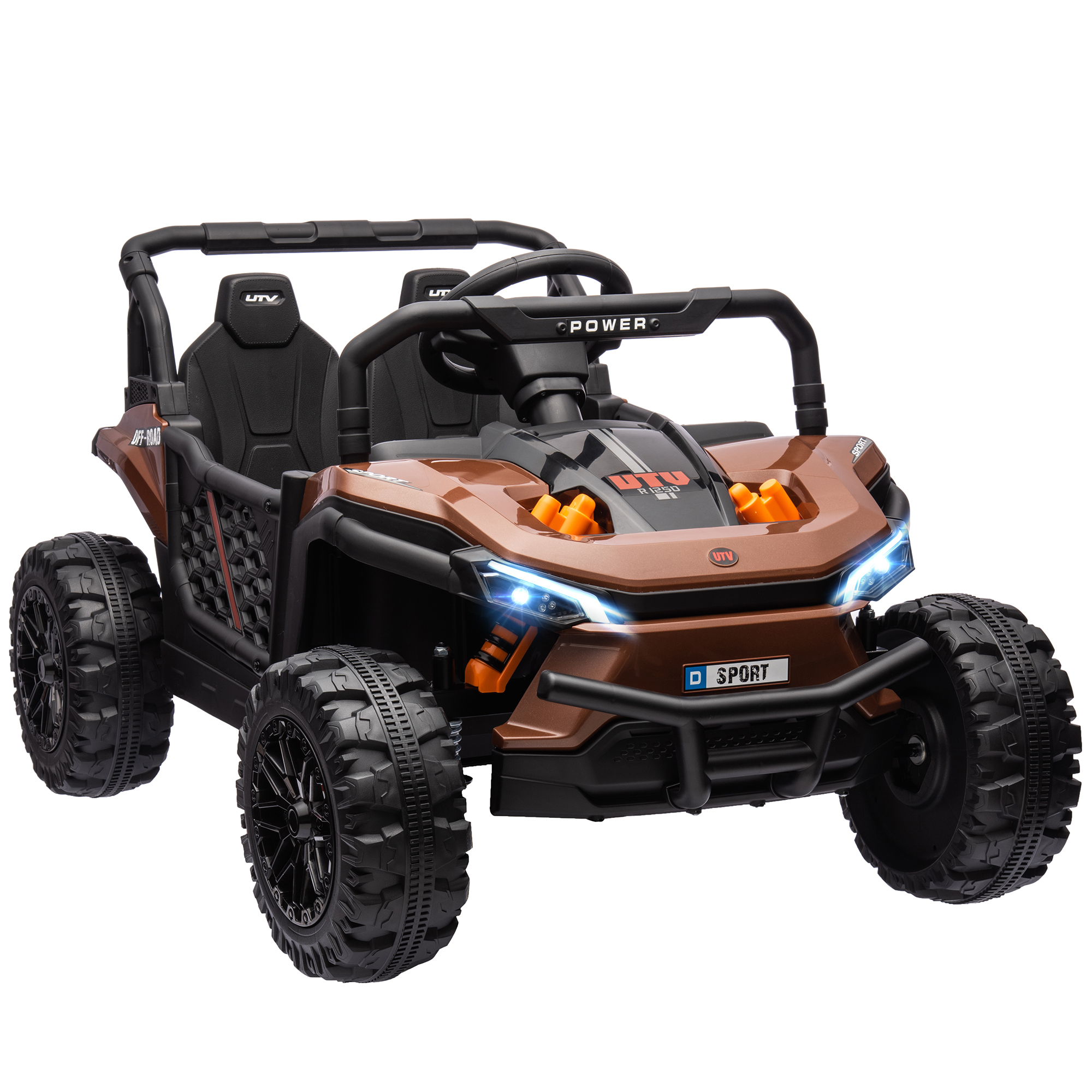 AIVAGO 12V Battery Powered Ride on Truck w/ Remote, 4 Suspension Wheels, Horn Lights Music USB, for 3-5 Years Old - Brown - Life Essentials