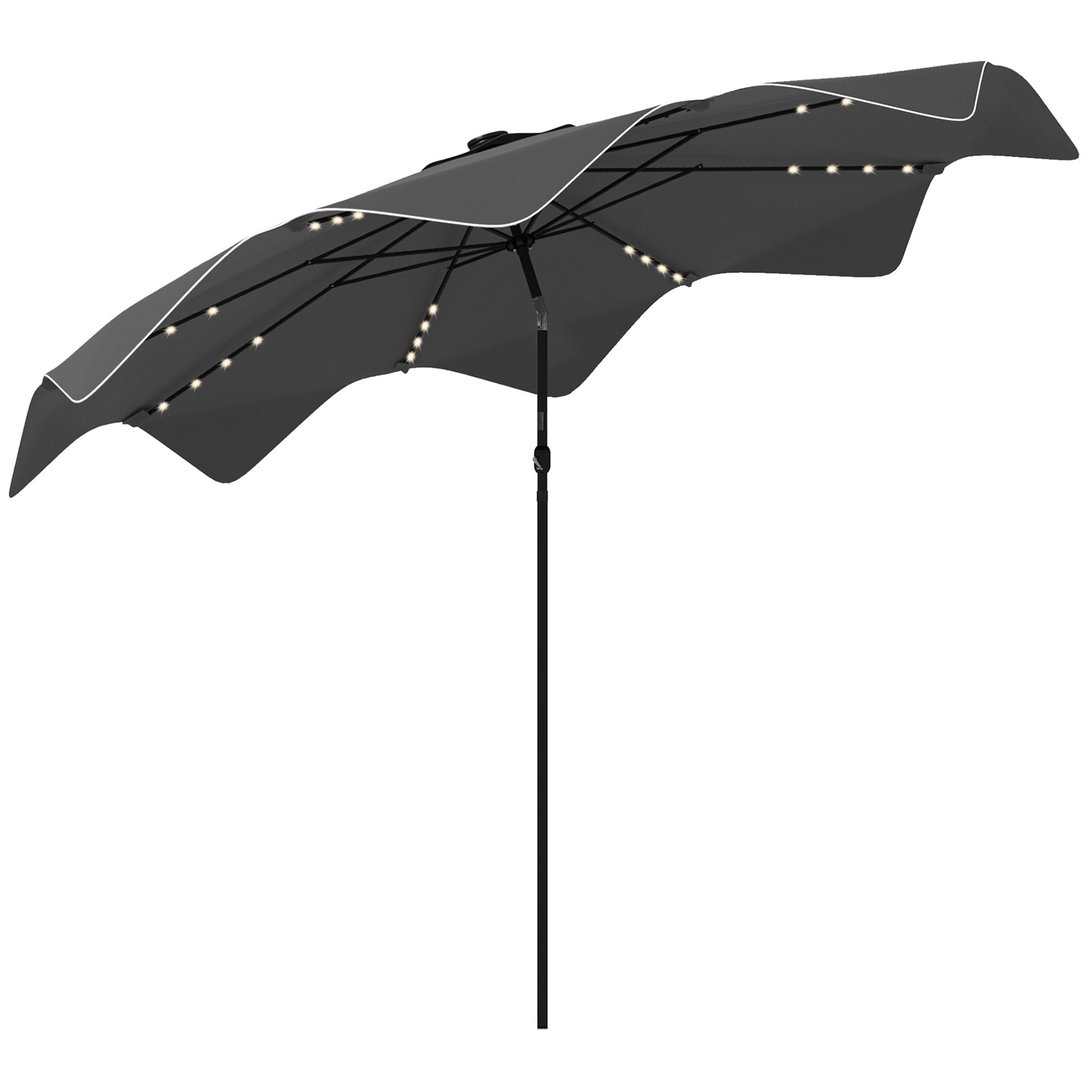 Solar Patio Umbrella with LED and Tilt, Outdoor Market Table Umbrella Parasol with Crank, 3 x 3 (m), Dark Grey - Life Essentials