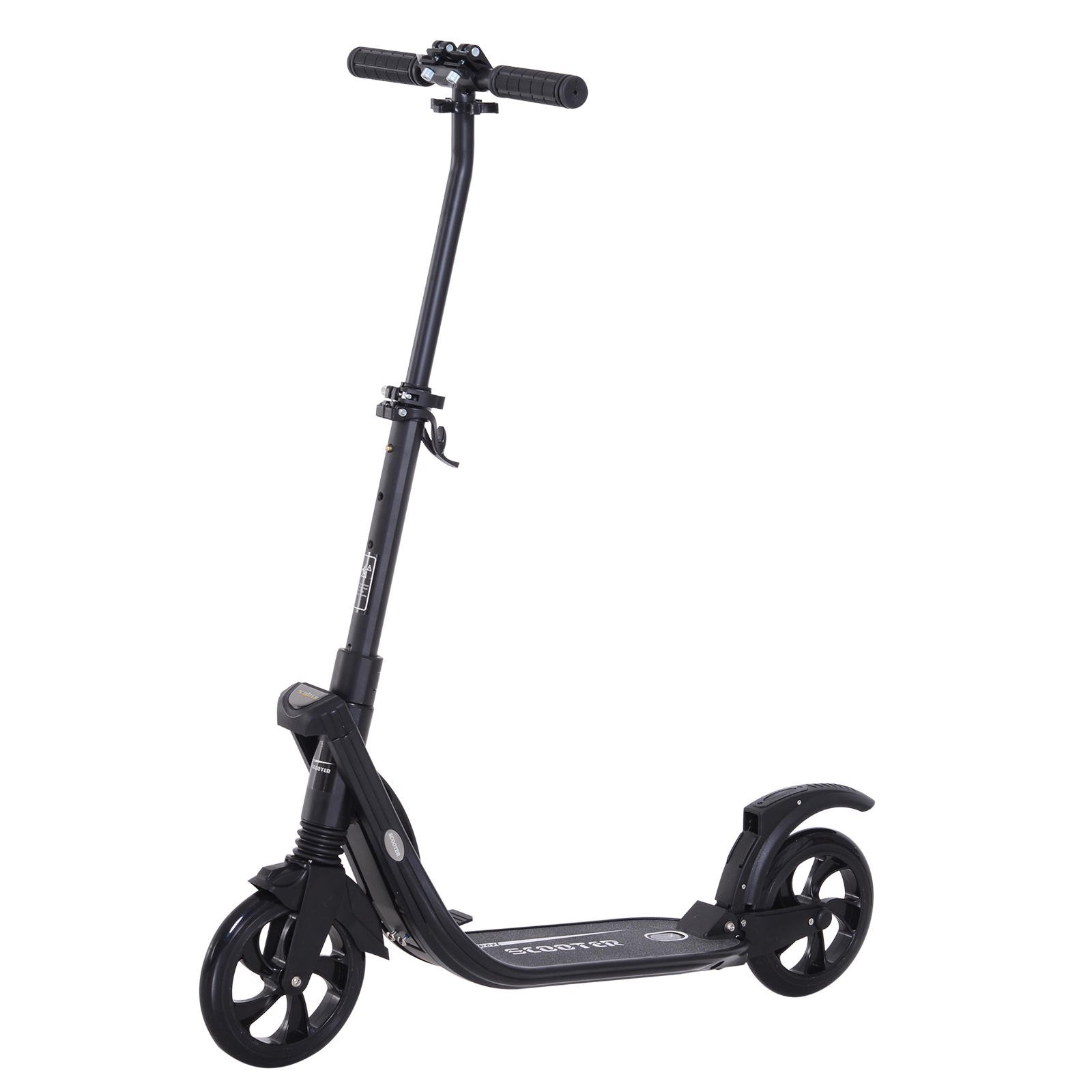 Folding Kick Scooter Hight-Adjustable Urban Scooter w/ Rear Brake, Double Shock Absorption System & 2 Big Wheels, For 14+ Teens Adult, Black - Life 