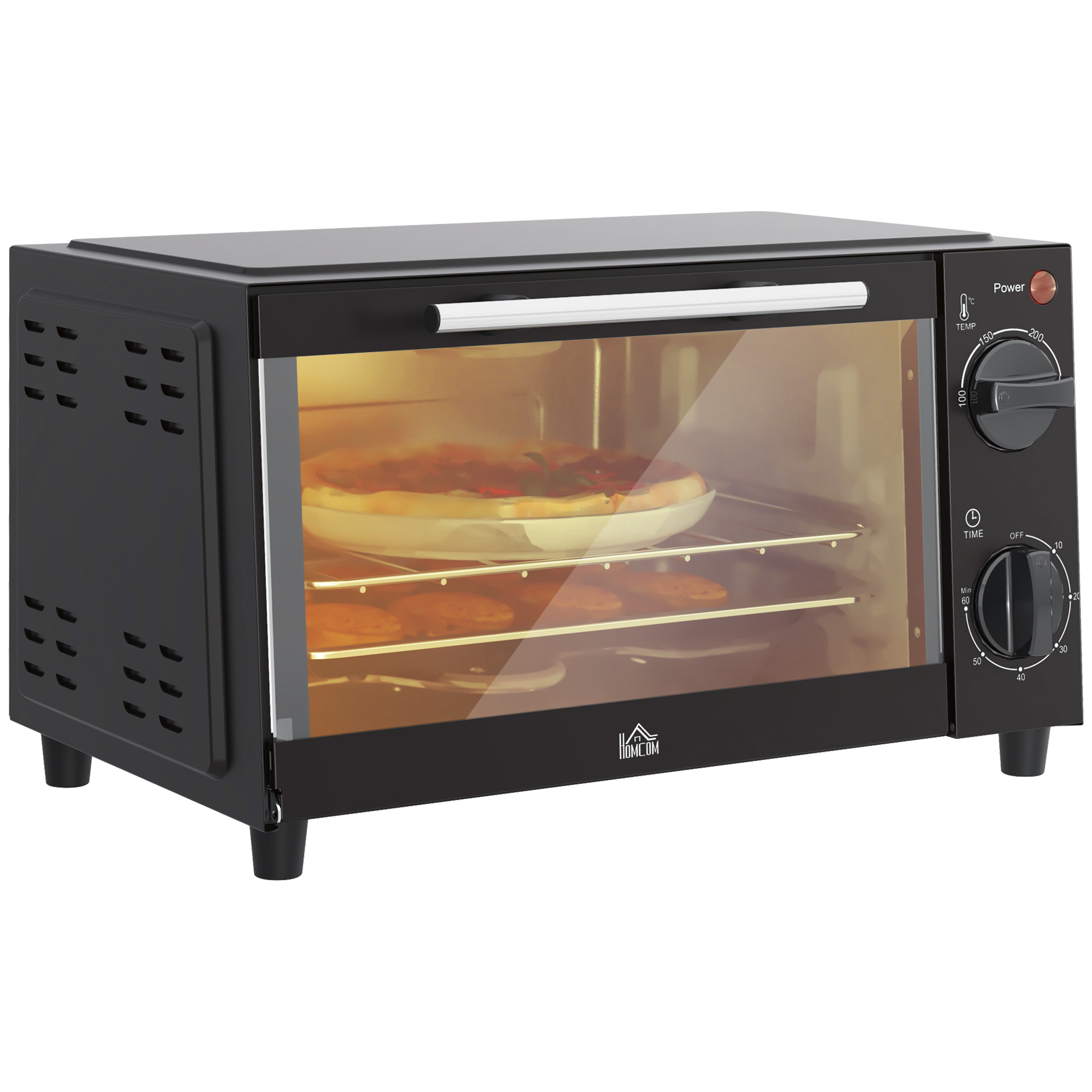 Convection Mini Oven, 9L Countertop Electric Grill, Toaster Oven with Adjustable Temperature, Timer, Baking Tray and Wire Rack, 750W - Life Essentials