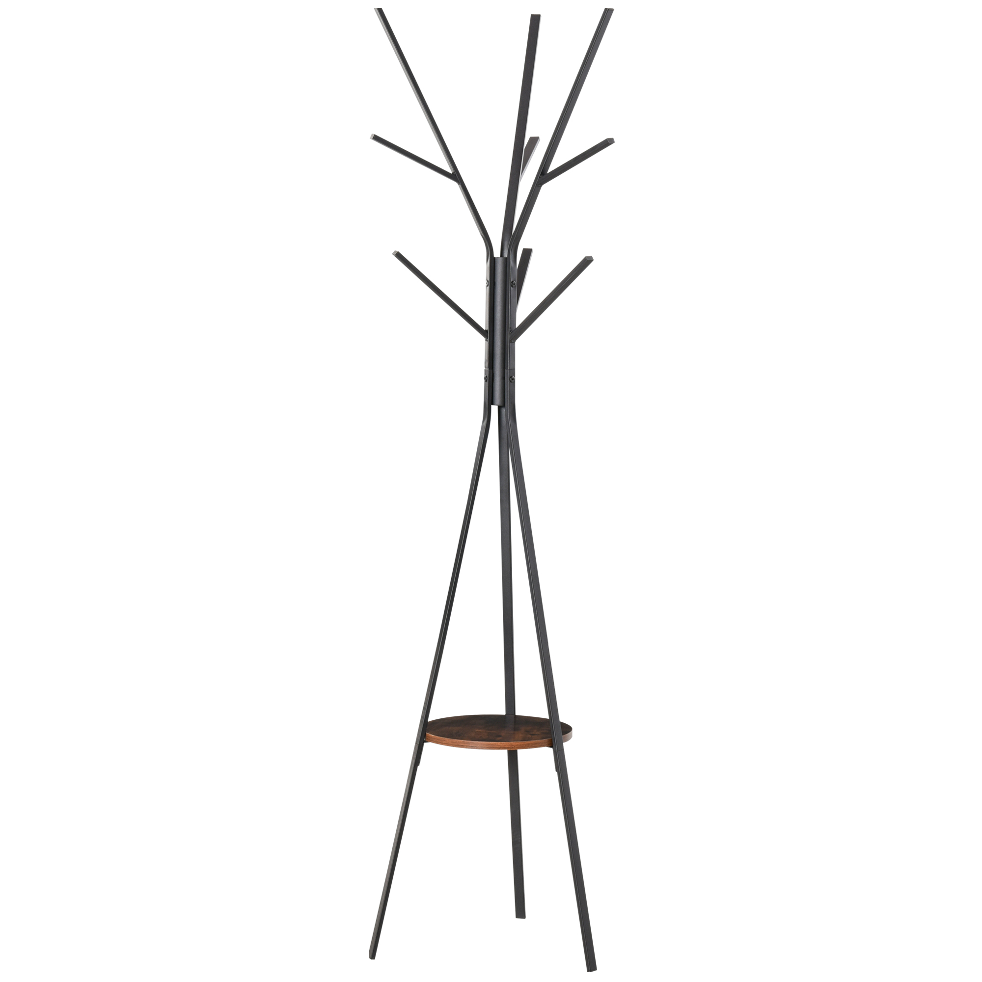 180cm Free Standing Metal Coat Rack Stand 9 Hooks Clothes Tree with 1 Shelf Hat Display Hall Tree Hanger Bag Umbrella Hanging Organiser, Brown - Life 