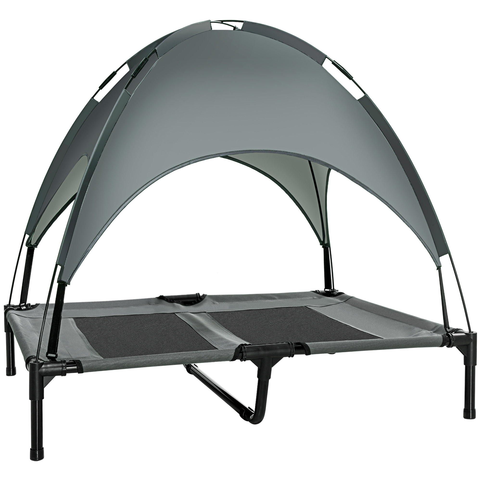 Raised Dog Bed Waterproof Elevated Pet Cot with Breathable Mesh UV Protection Canopy Grey, for Small & Medium Dogs, 92 x 76 x 90cm - Life Essentials