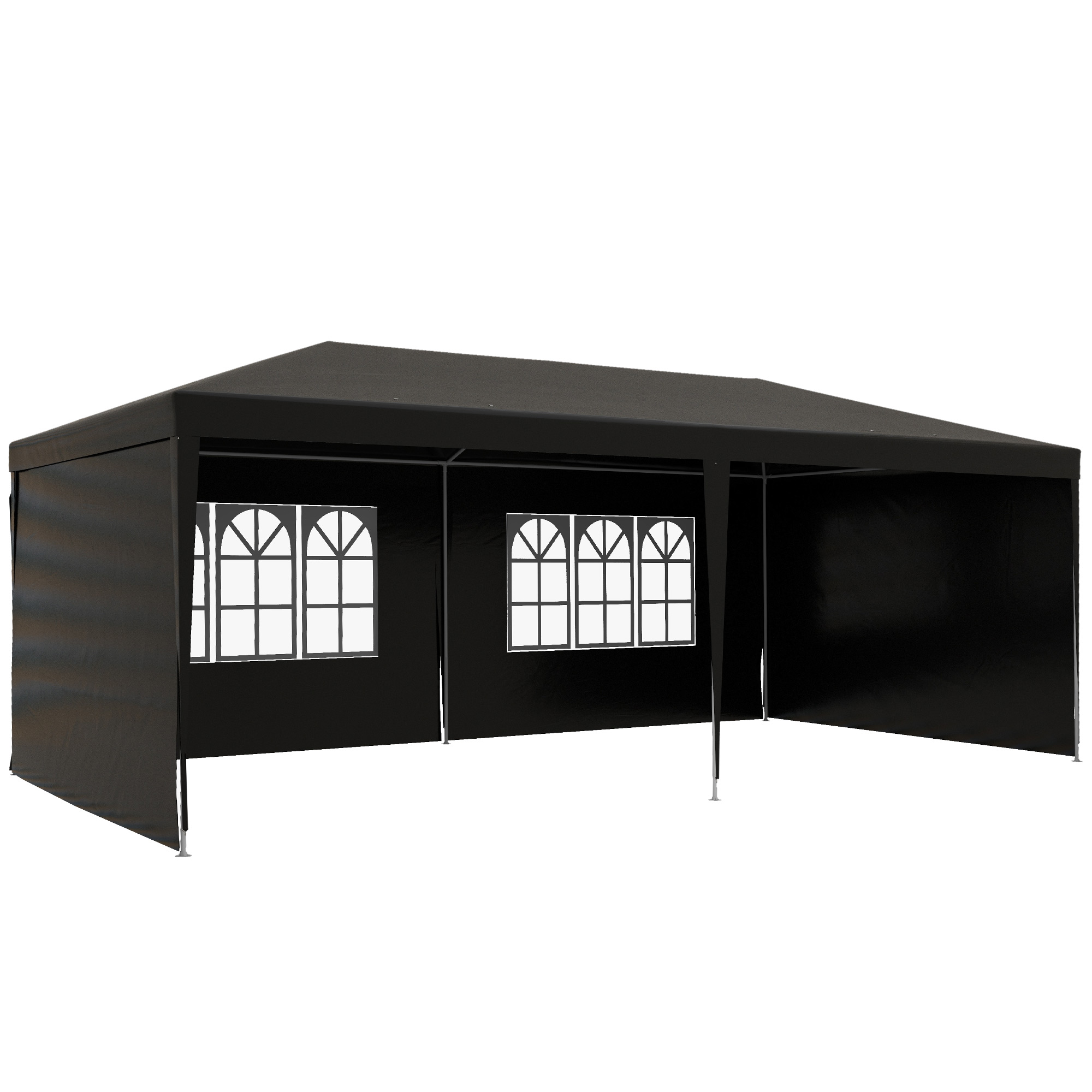 6 x 3 m Party Tent Gazebo Marquee Outdoor Patio Canopy Shelter with Windows and Side Panels, Black - Life Essentials
