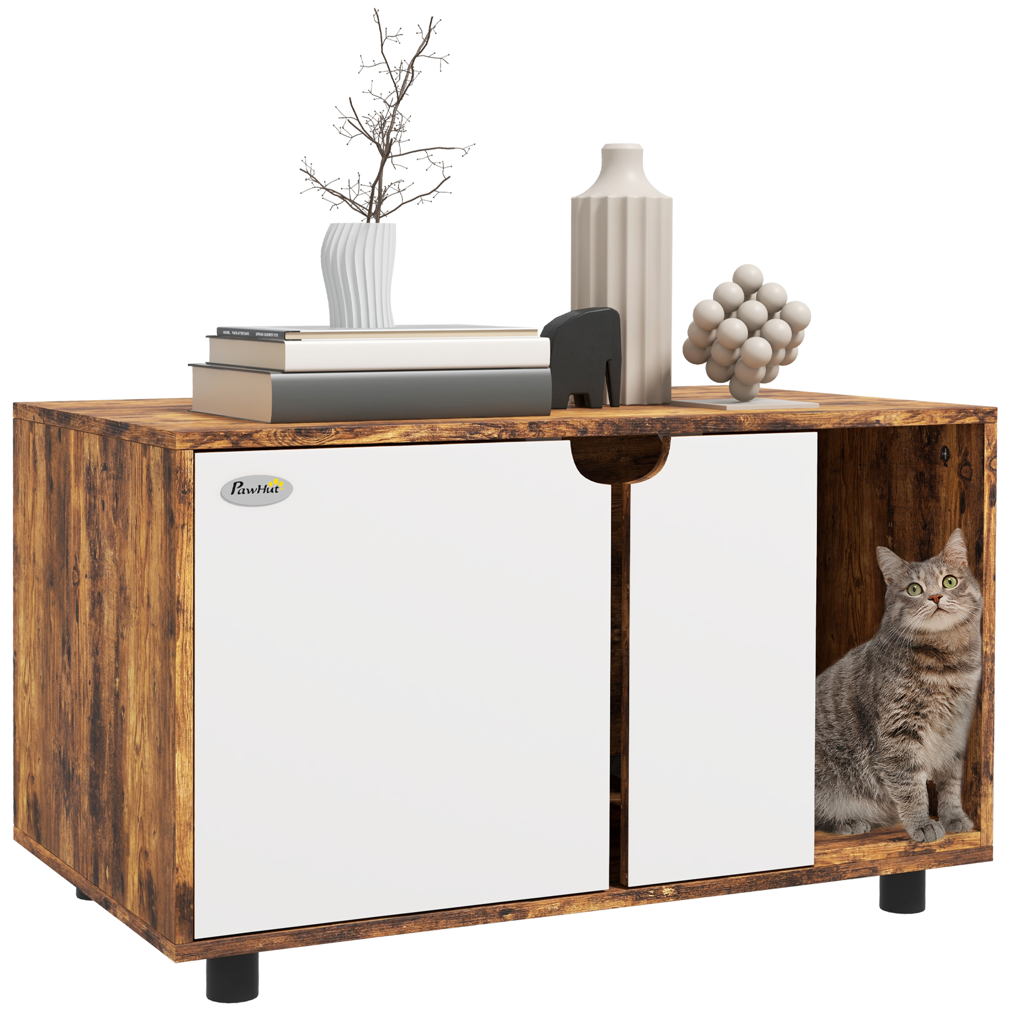 MARON Wooden Cat Litter Box Cabinet - Medium Wood - Life Essentials
