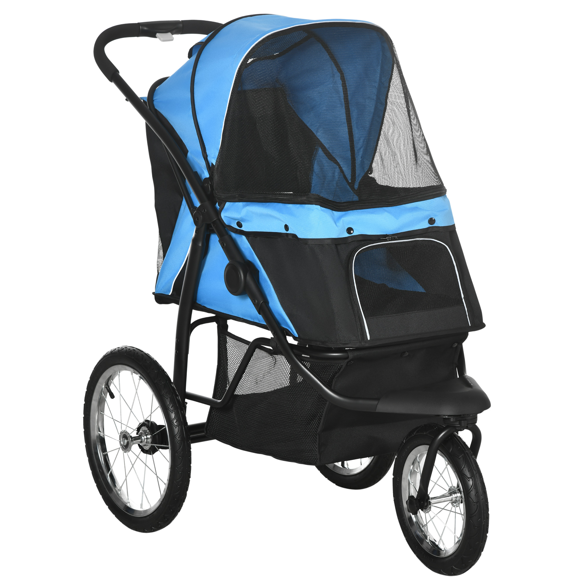 Pet Stroller Dog Pram Foldable Dog Pushchair Cat Travel Carriage w/ Adjustable Canopy, Wheels, for Medium Small Pets, Blue - Life Essentials