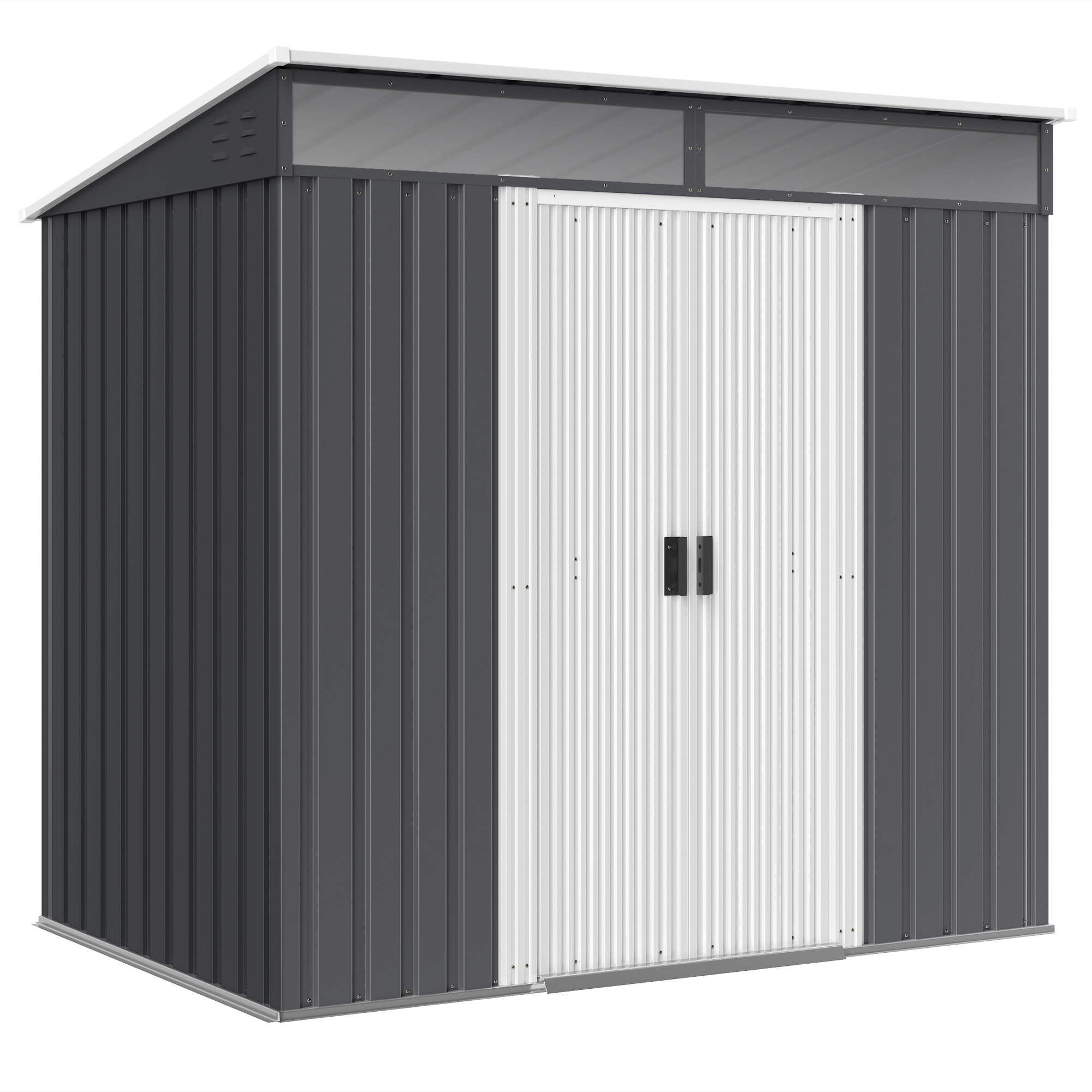 6.5 x 4FT Galvanised Metal Shed with Foundation, Lockable Tool Garden Shed with Double Sliding Doors and 2 Vents, Grey - Life Essentials