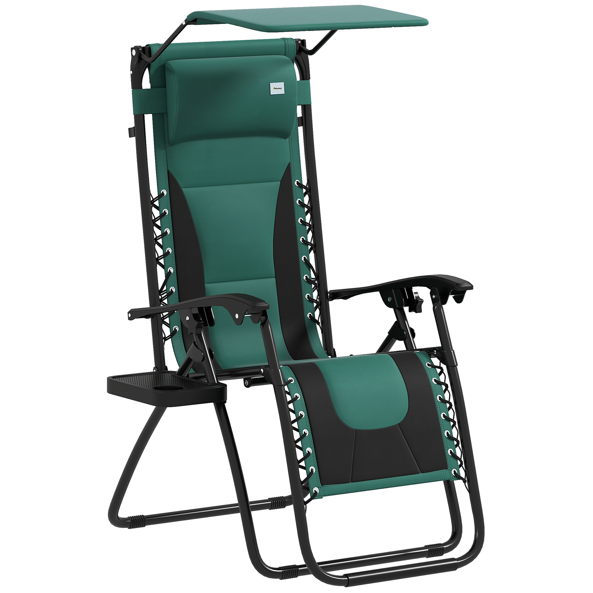 SUNVISTA Zero Gravity Lounger Chair, Folding Reclining Patio Chair with Shade Cover, Padded Seat, Cup Holder, Green - Life Essentials