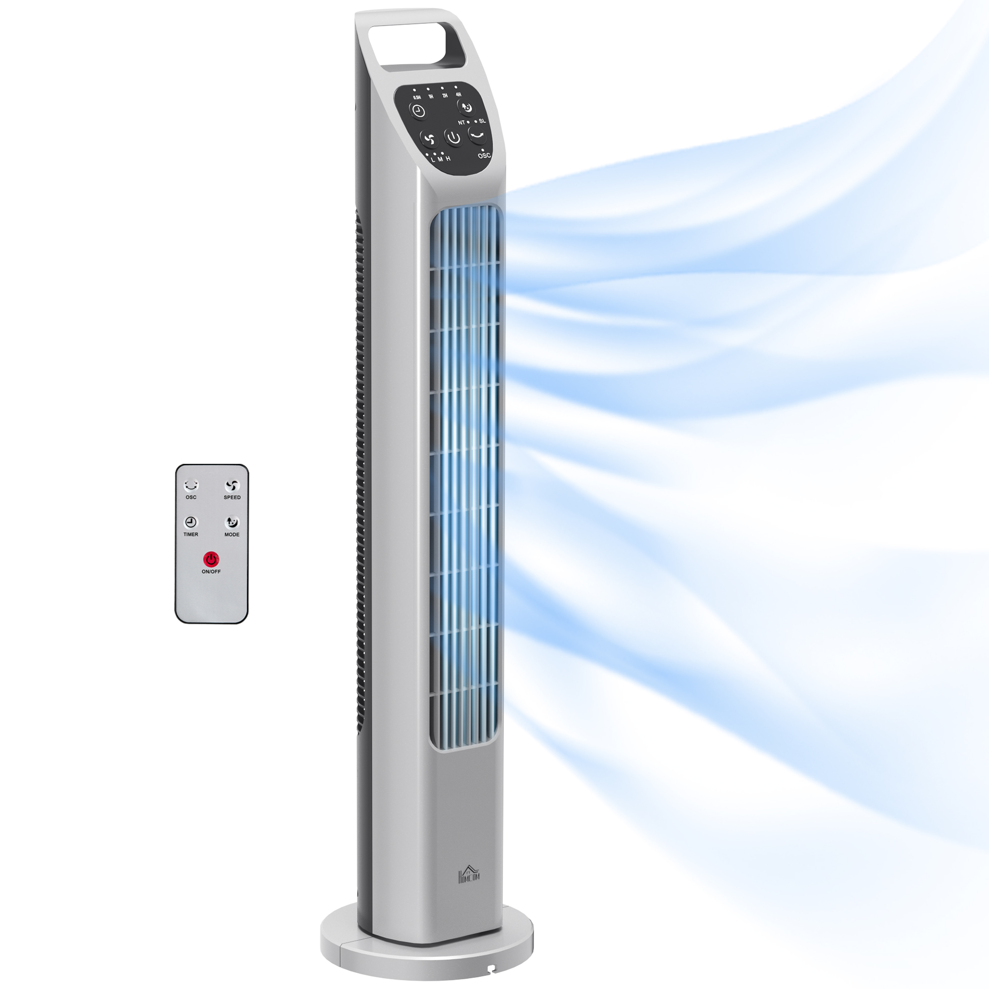 Scott 31 Inch Oscillating Tower Fan with Remote Control and Quiet Operation - Silver - Life Essentials