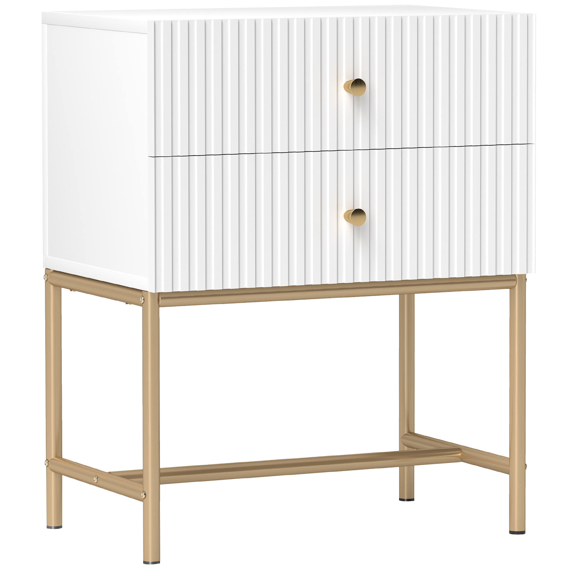 HERON Elegant Two-Drawer Bedside Table - Pure White - Life Essentials