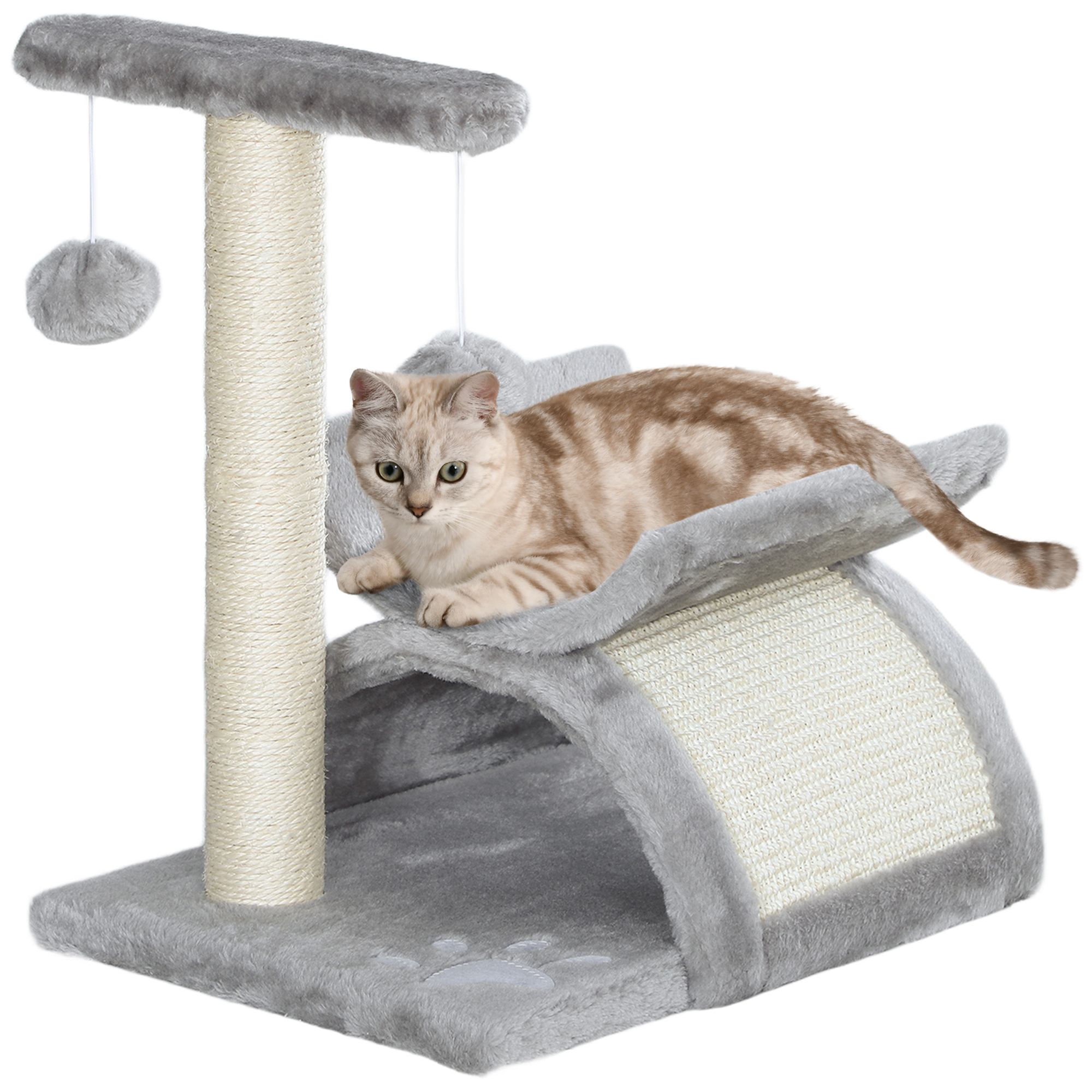 Cat Tree Scratching Post Kitten Scratcher Kitty Activity Play Center Sisal Rotatable Top Bar Tunnel Dangling Ball Light Grey - Life Essentials
