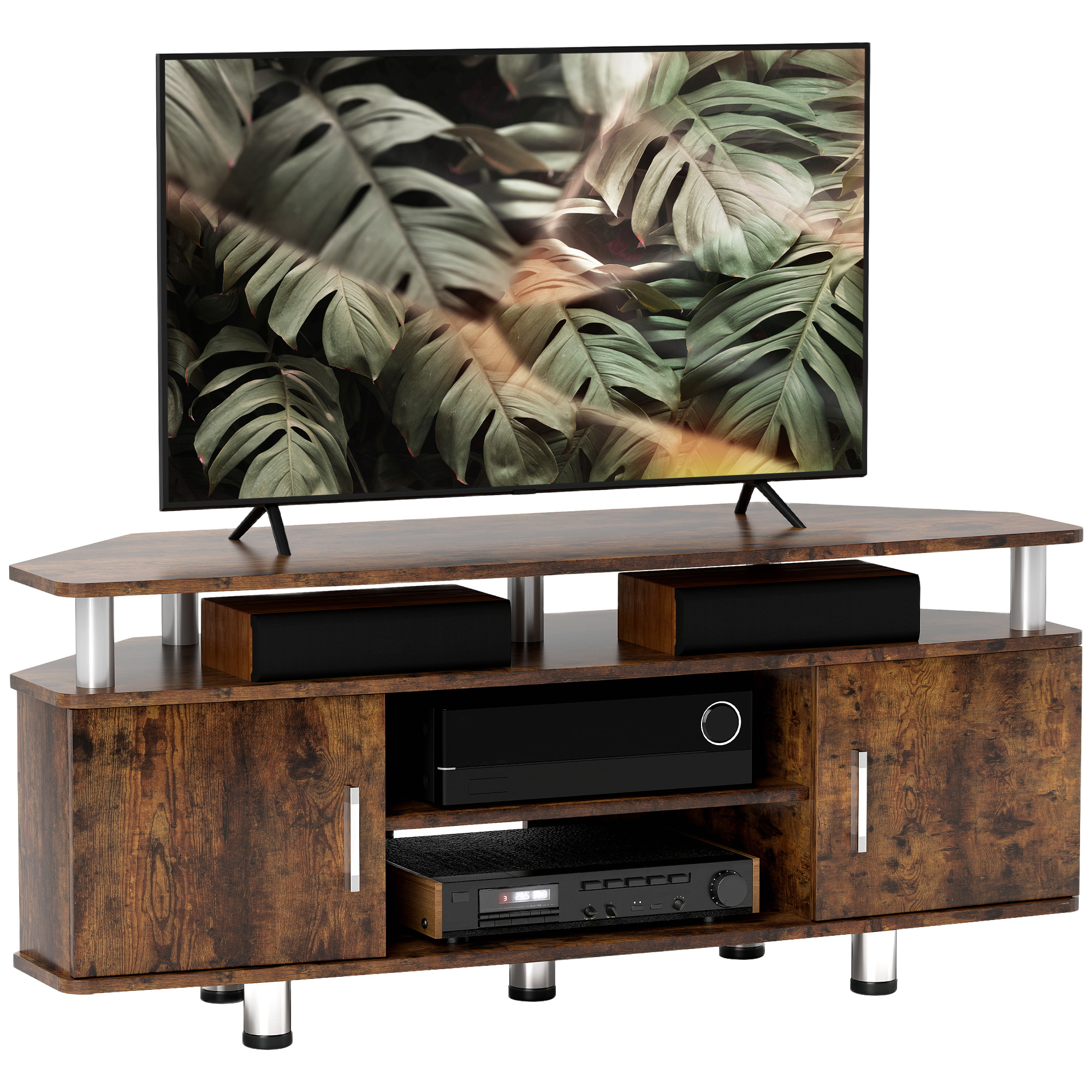 HERON TV Unit Cabinet for TVs up to 55 Inches with Storage Shelves and Cupboard, Entertainment Centre for Living Room, Rustic Brown - Life Essentials