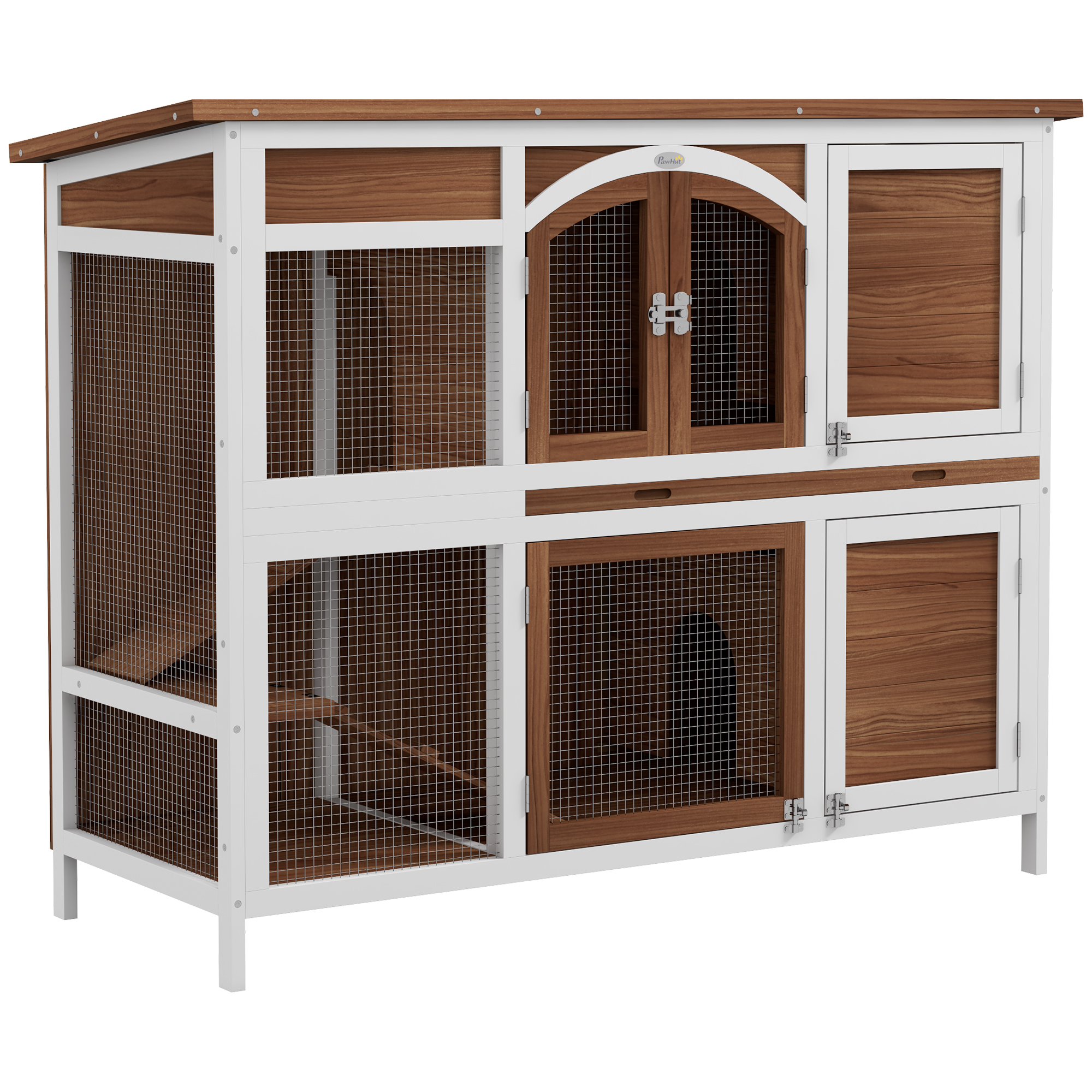 Shelley Two-Tier Wooden Pet Hutch with Openable Roof Slide-Out Tray - Efficient Design - Life Essentials