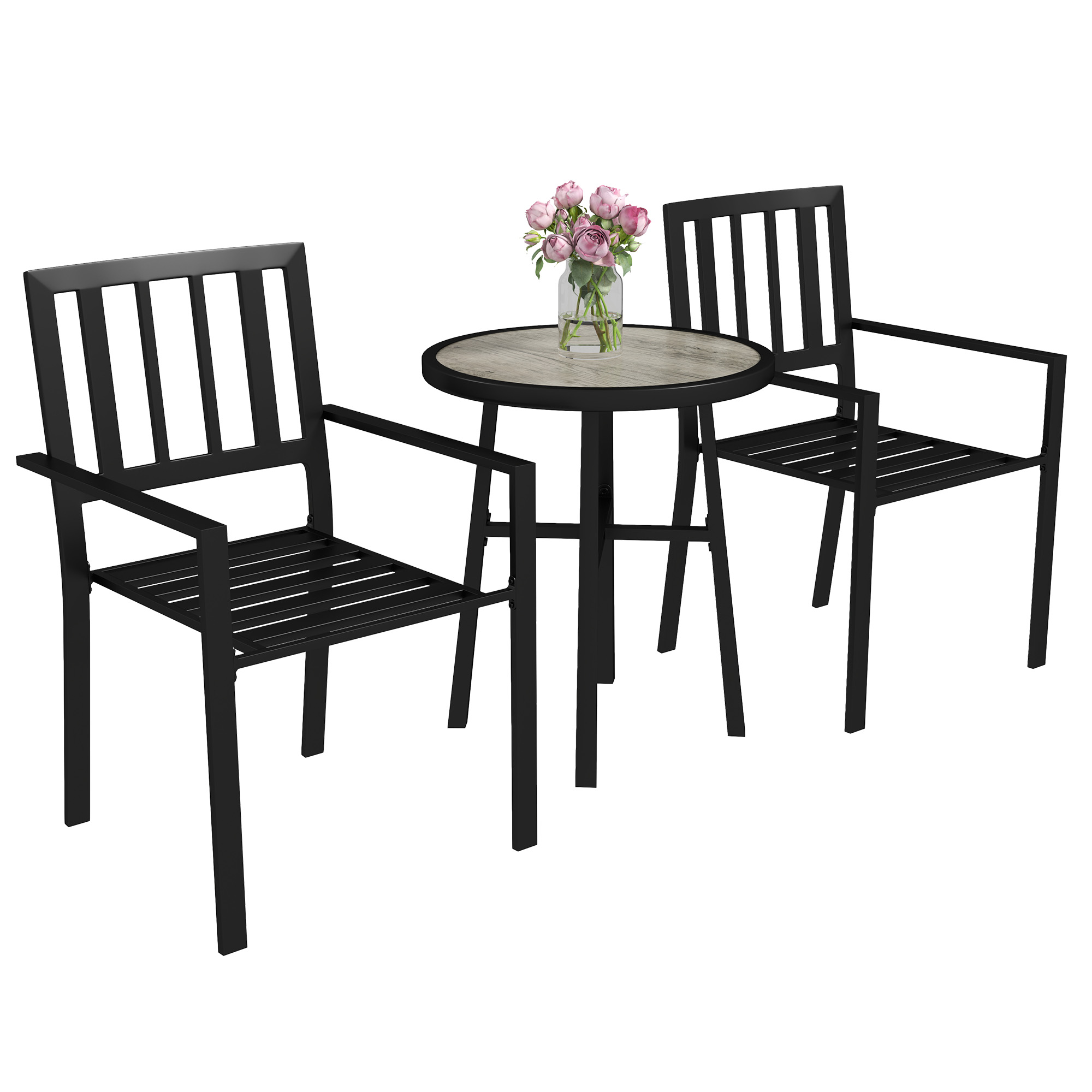 SUNVISTA 3 Piece Patio Bistro Set with Plastic Top, 2 Stackable Chairs, Galvanised Steel Frame, Grey - Life Essentials