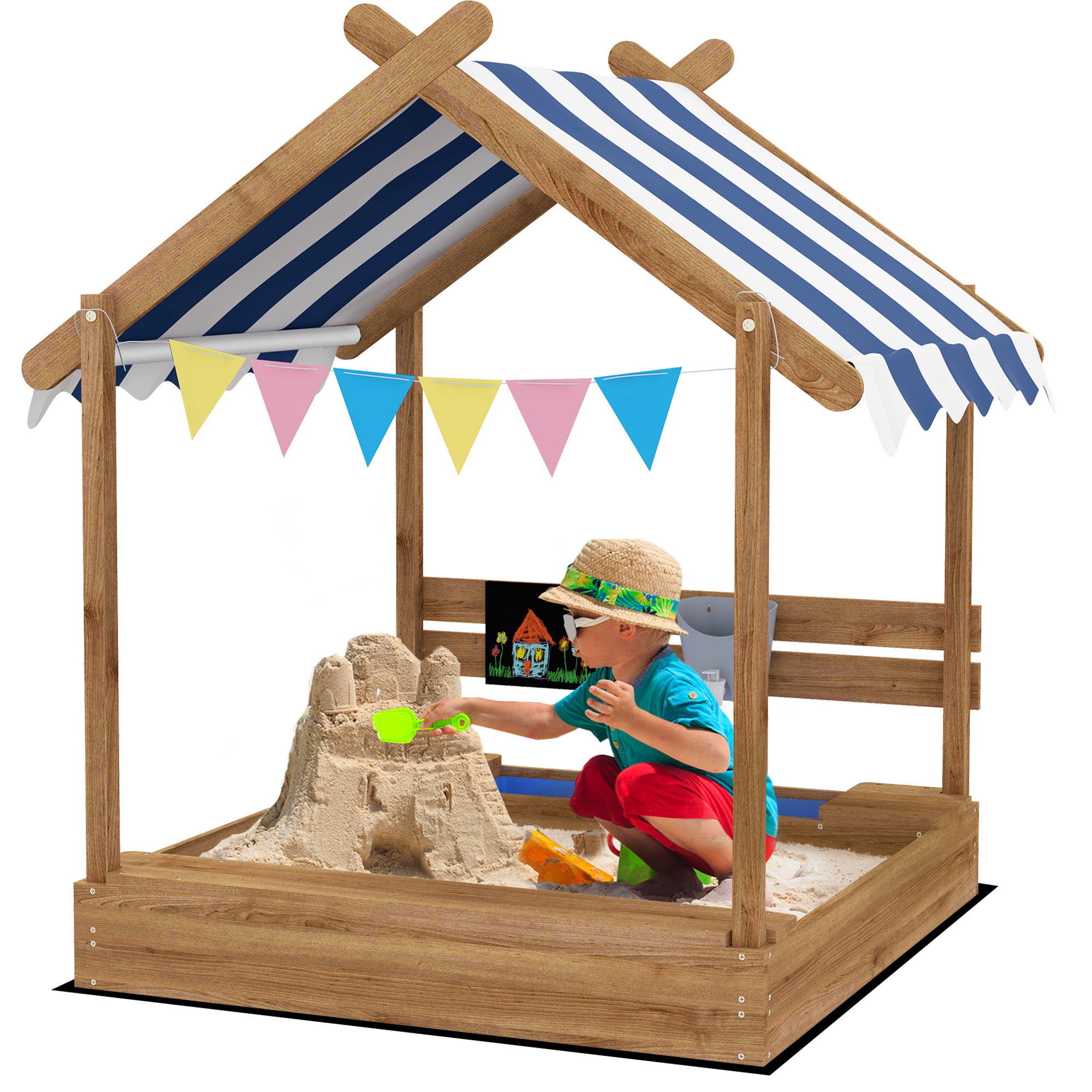 Wooden Sandbox with Canopy House Design Brown - Life Essentials