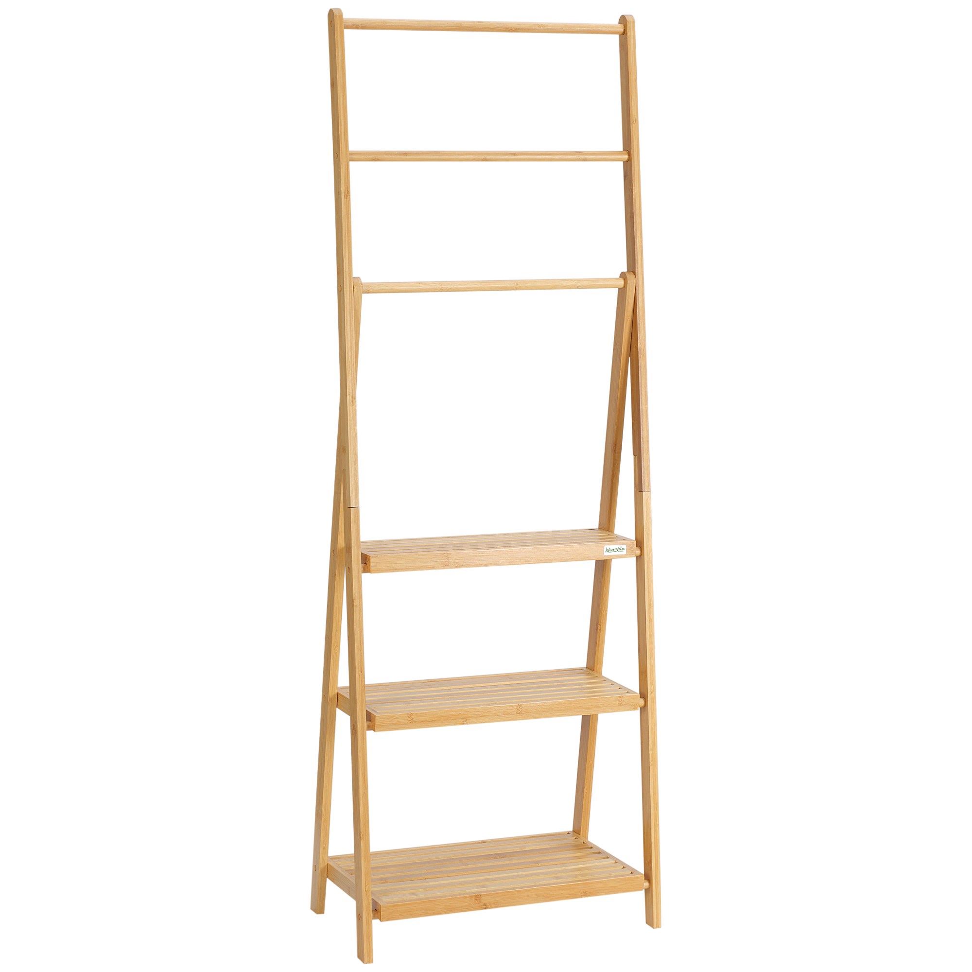 kleankin Freestanding Natural Bamboo Towel Rack with 3 Towel Rails and 3 Storage Shelves, Space-Saving Foldable Towel Holder for Bathroom - Life 