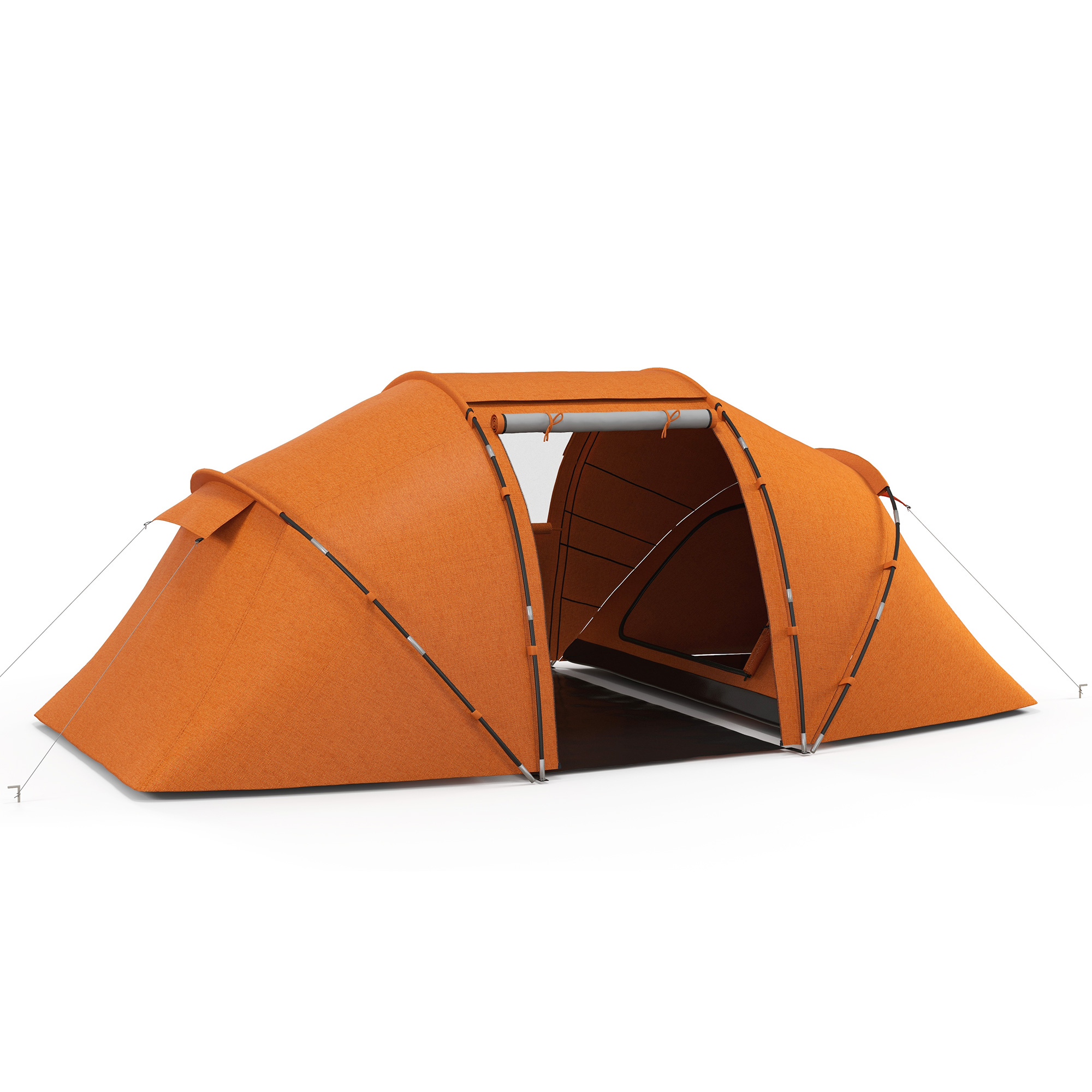 4-6 Man Camping Tent w/ Two Bedroom, Hiking Sun Shelter, UV Protection Tunnel Tent, Orange - Life Essentials