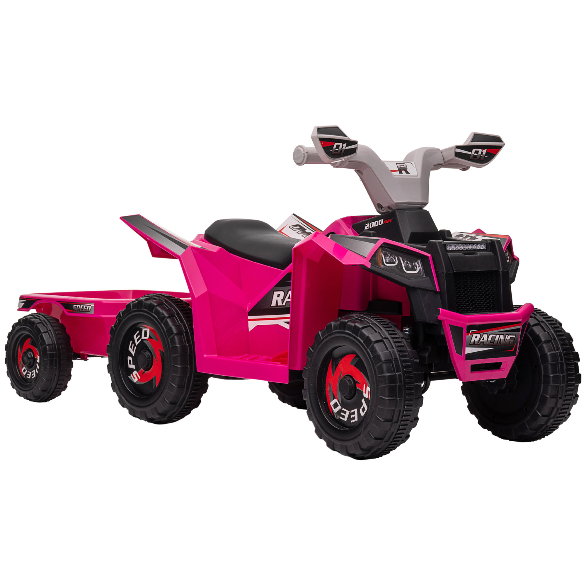 6V Quad Bike with Back Trailer, Wear-Resistant Wheels for Ages 18-36 Months, Pink - Life Essentials