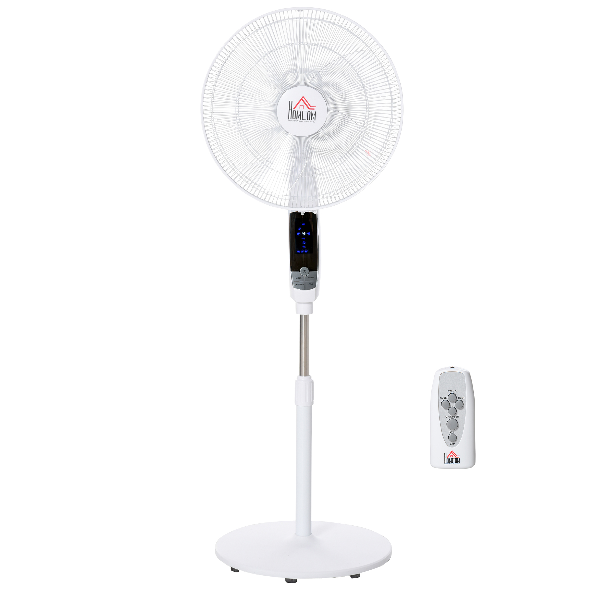 54'' Pedestal Stand Fan, 3 Speed 3 Mode, 85° Oscillation, LED Panel, 3M Remote Controller, Height Adjustable for Living Room, Black & White - Life 