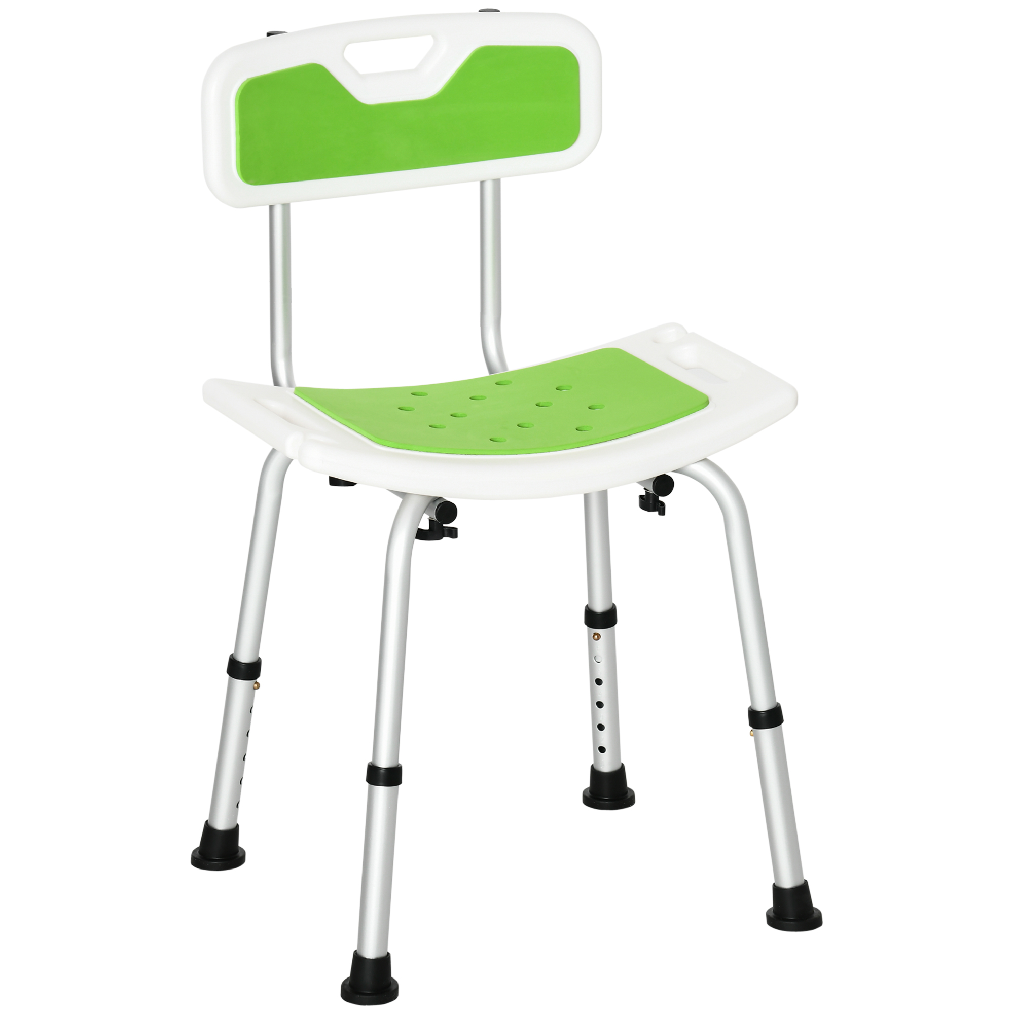 Shower Chair for the Elderly and Disabled, 6-Level Height Adjustable Shower Stool with Backrest, Curved Seat, Anti-slip Foot Pads, Green - Life 
