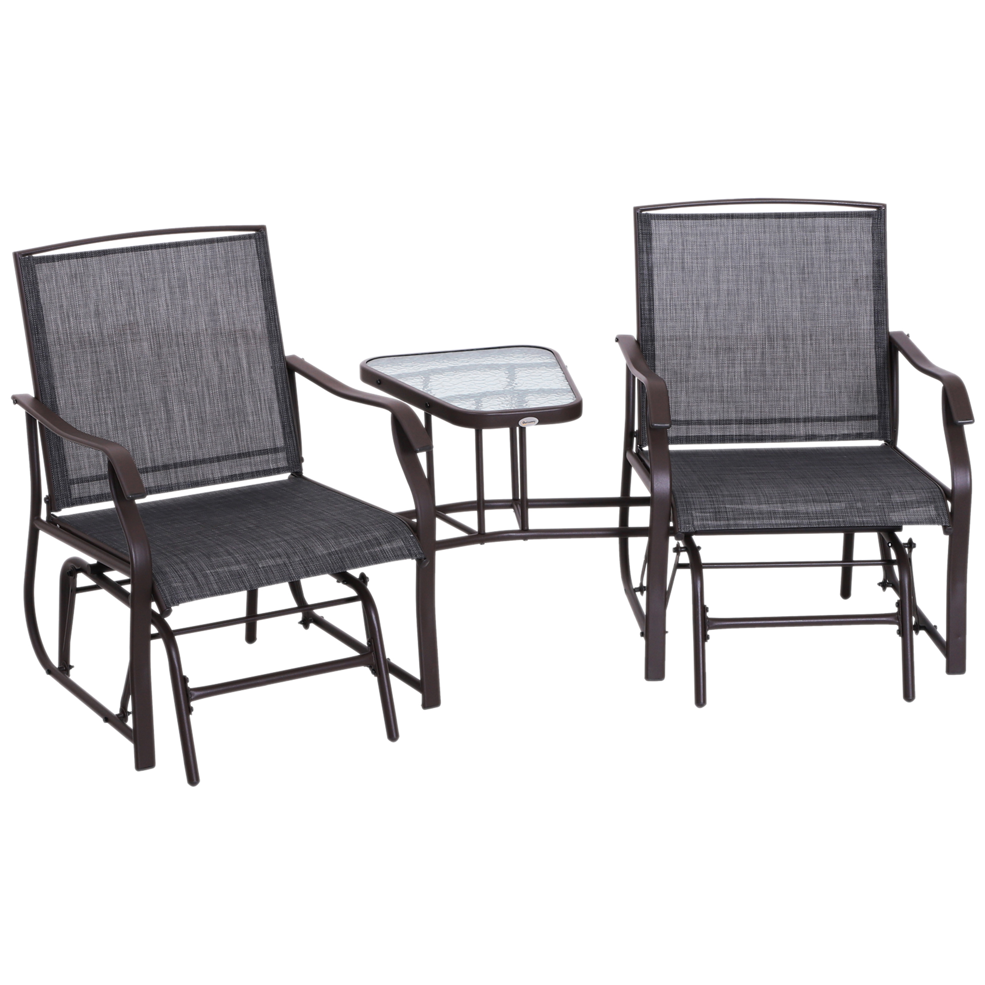 Garden Double Glider Rocking Chairs Gliding Love Seat with Middle Table Conversation Set Patio Backyard Relax Outdoor Furniture Grey - Life Essentials