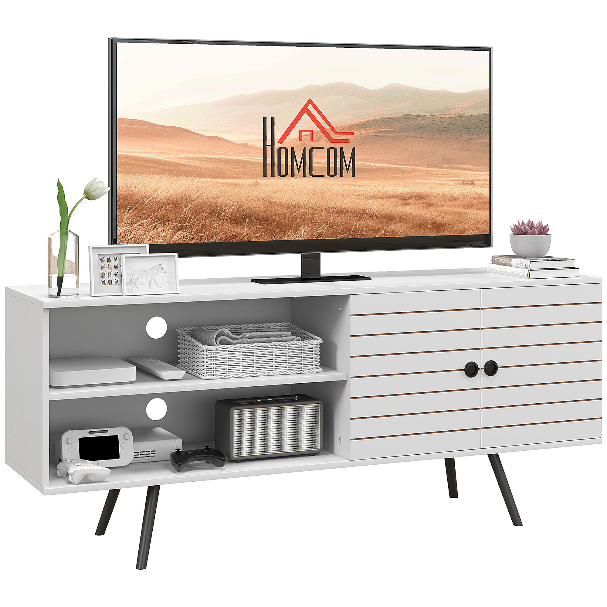 Scott TV Stand Cabinet for 65 Inch TVs with Soft-Close Door - White - Life Essentials