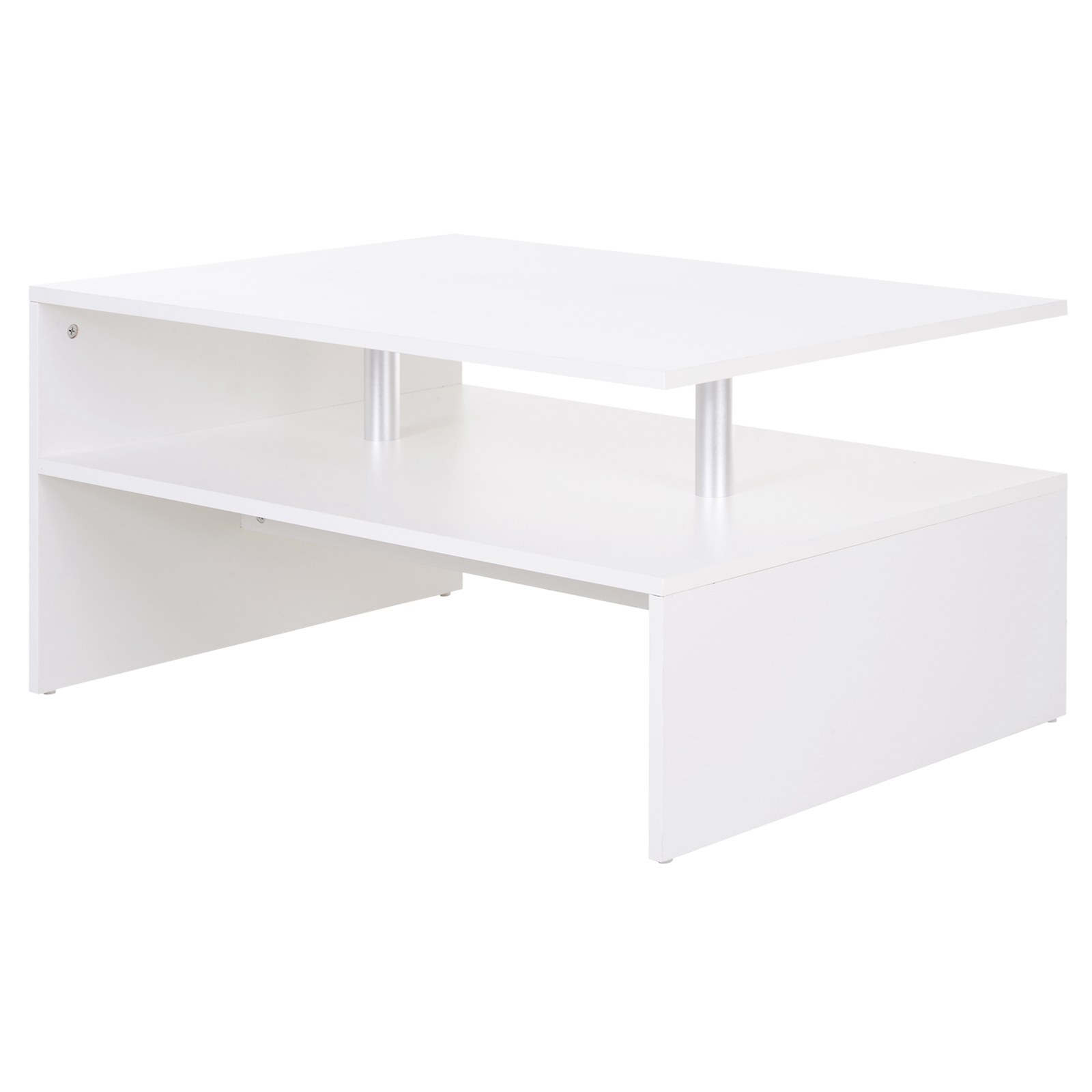2-Tier Coffee Table Side/End Table Modern Rectangular Design w/ Open Shelf Living Room Entryway Hallway Furniture White - Life Essentials