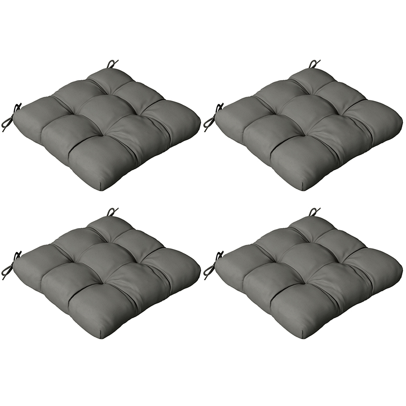 4-Piece Seat Cushion Set with Ties for Indoor Outdoor - Charcoal Grey - Life Essentials