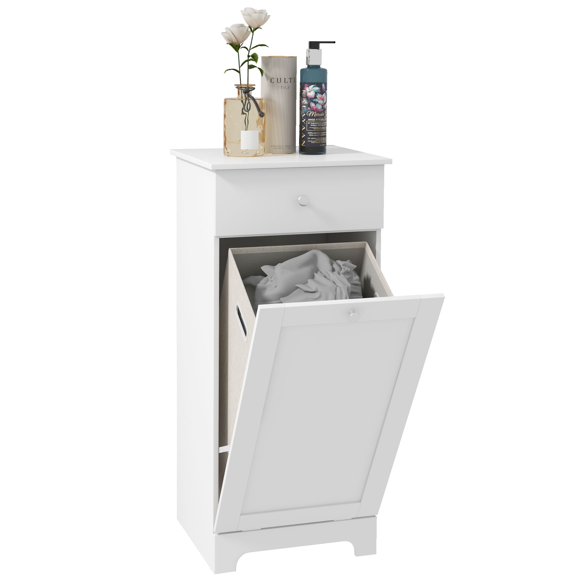 Scott Bathroom Unit with Foldable Laundry Hamper - White - Life Essentials