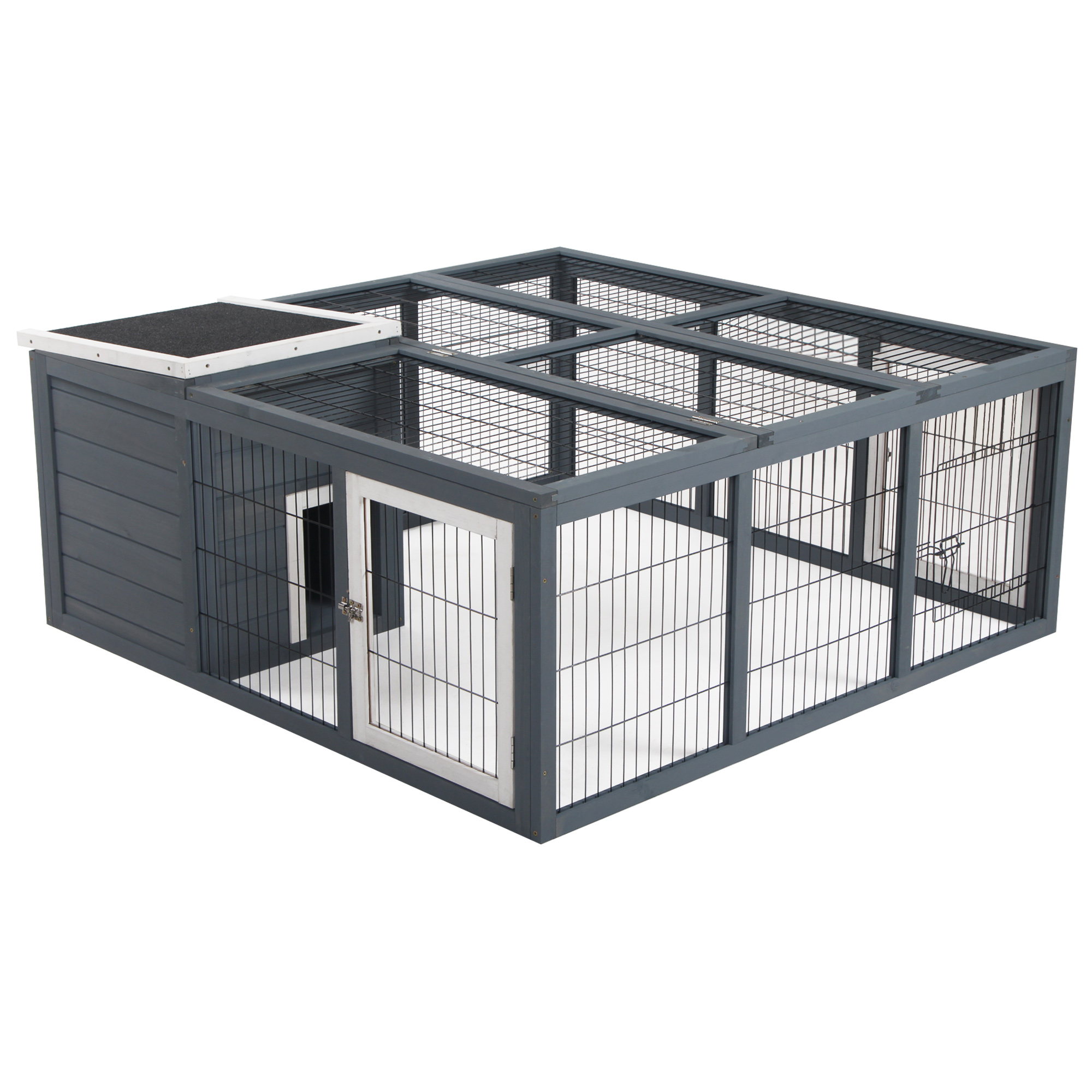 Rabbit Hutch Small Animal House Ferret Bunny Cage Duck House Rabbit Hideaway Chinchilla Cage Backyard with Openable Main House & Run Roof - Life 