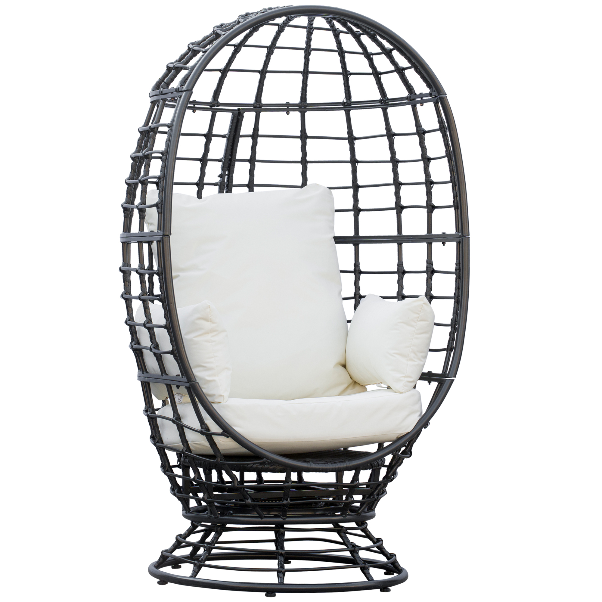 Swivel Egg Chair, Rattan Outdoor Chair with Cushion and Pillow for Balcony, Garden, Patio, Black - Life Essentials
