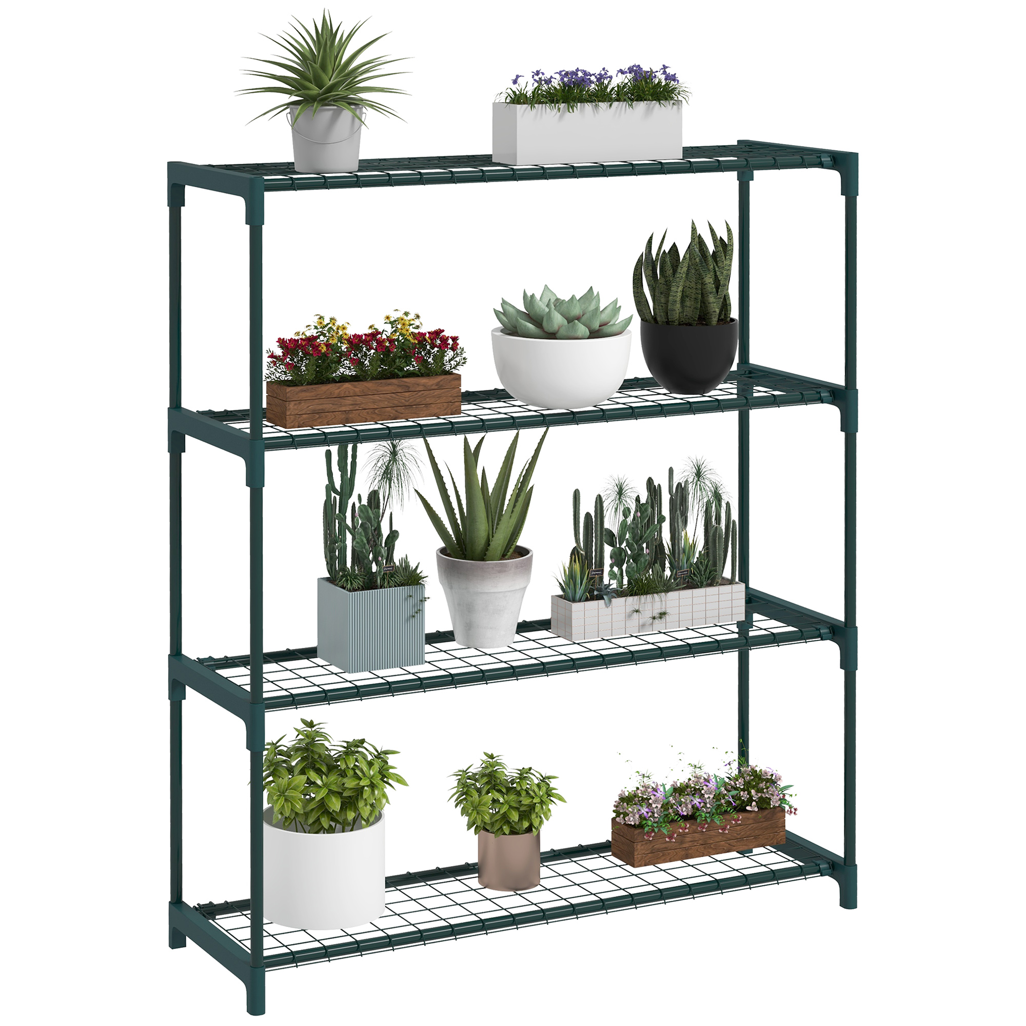 Plant Stand - 4-Tier Steel Plant Shelf Green 89cm - Life Essentials