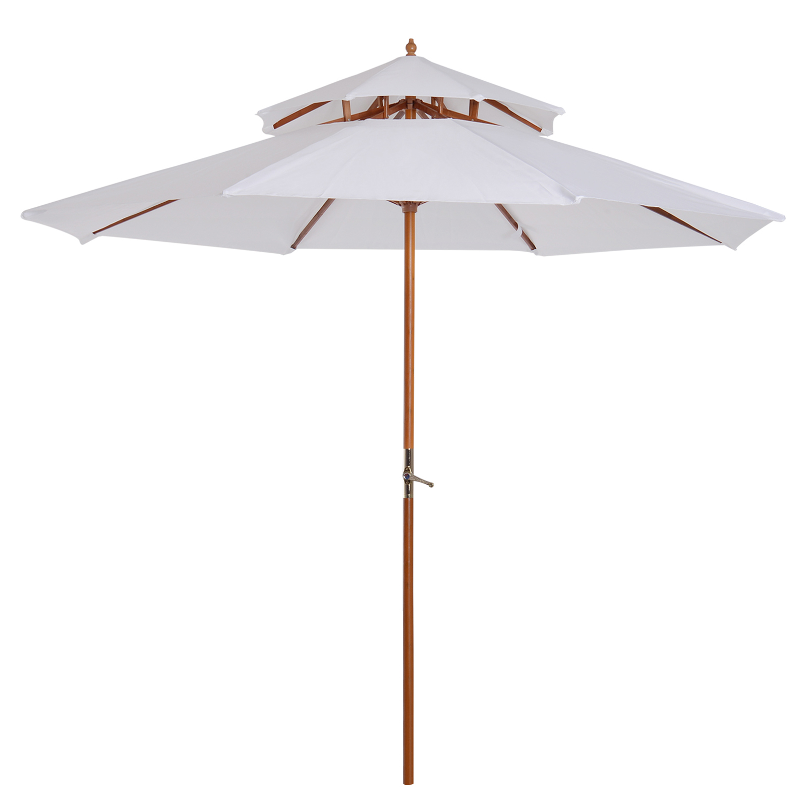 2.7m Patio Umbrella Double Tier Garden Parasol Umbrella Outdoor Sun Umbrella Sunshade Bamboo Parasol Cream White - Life Essentials