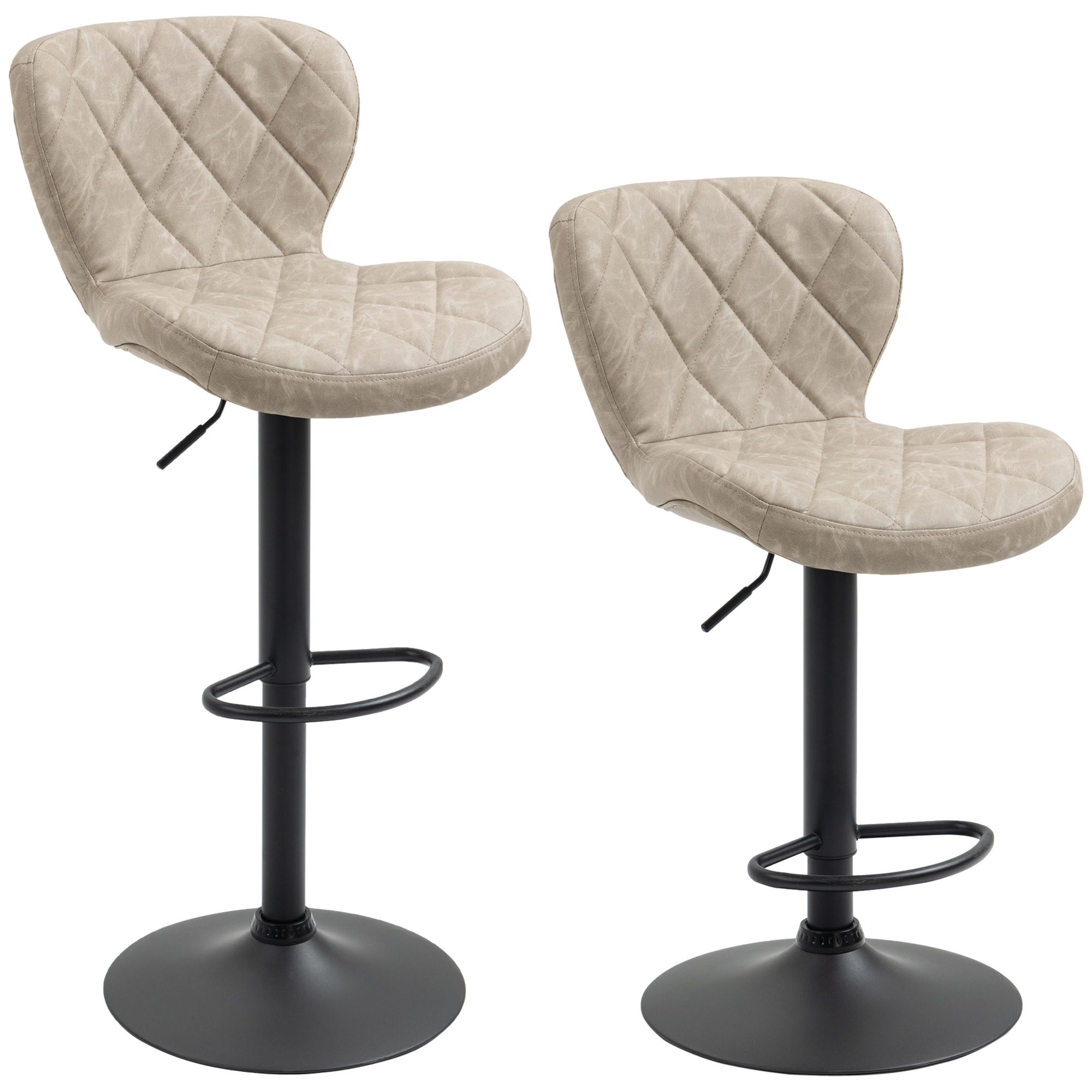 Adjustable Height Bar Stools Set of 2, Swivel Barstools with Backrest and Footrest, Steel Frame Diamond Pattern PU, Kitchen Counter Light Grey - Life 