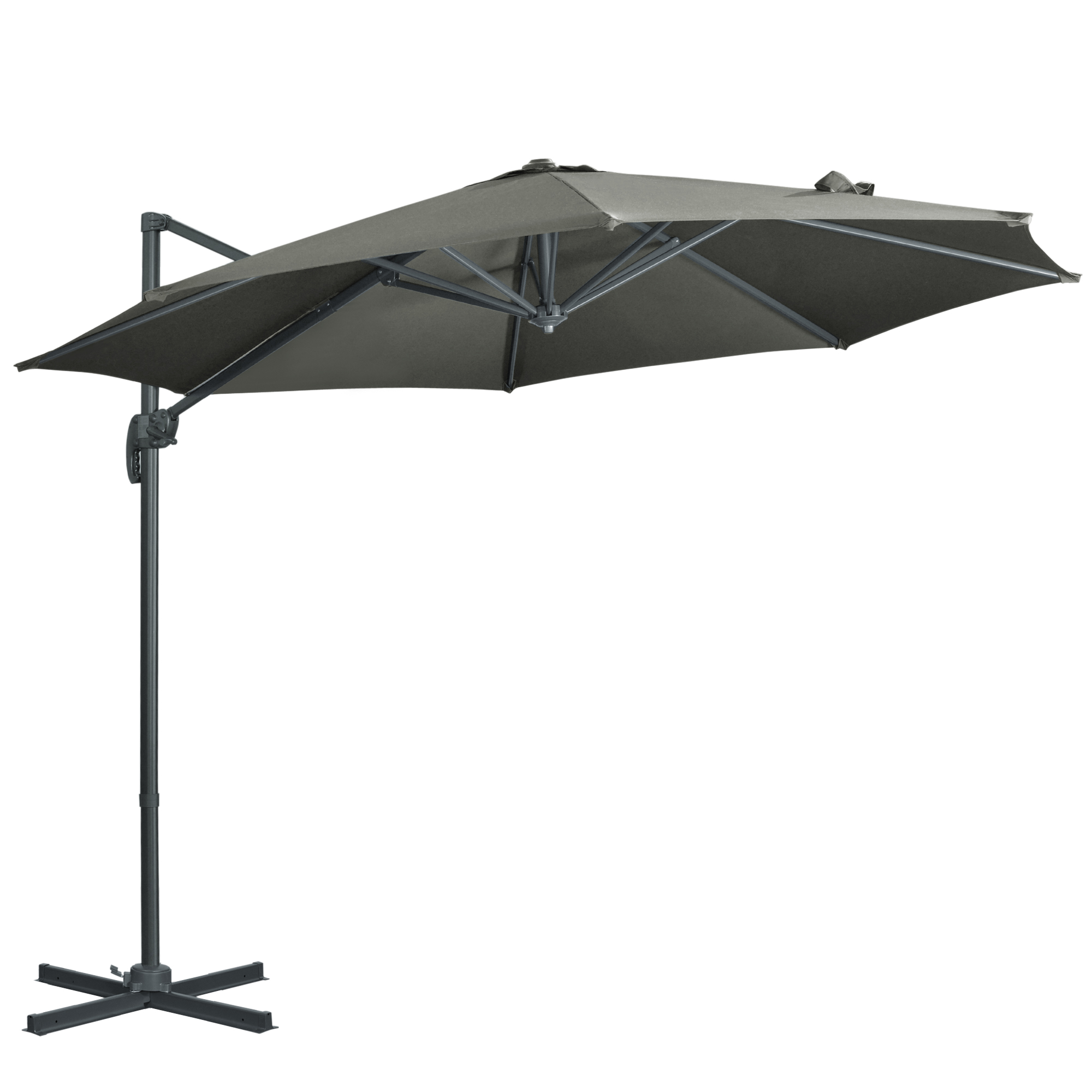 3 x 3M Cantilever Parasol with Cross Base, Garden Umbrella with 360° Rotation, Crank Handle and Tilt for Outdoor, Patio, Grey - Life Essentials