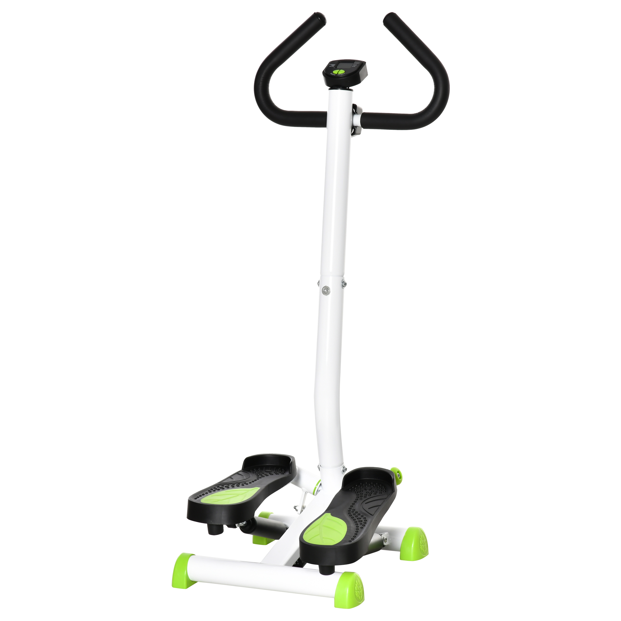 Adjustable Stepper Aerobic Ab Exercise Fitness Workout Machine with LCD Screen & Handlebars, White - Life Essentials