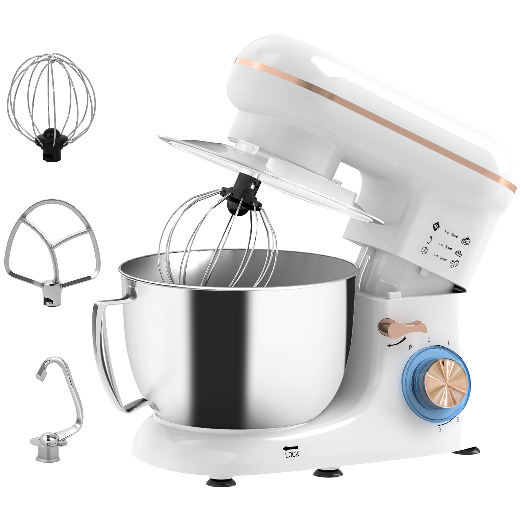 HERON 1300W Kitchen Stand Mixer, with Accessories - White - Life Essentials