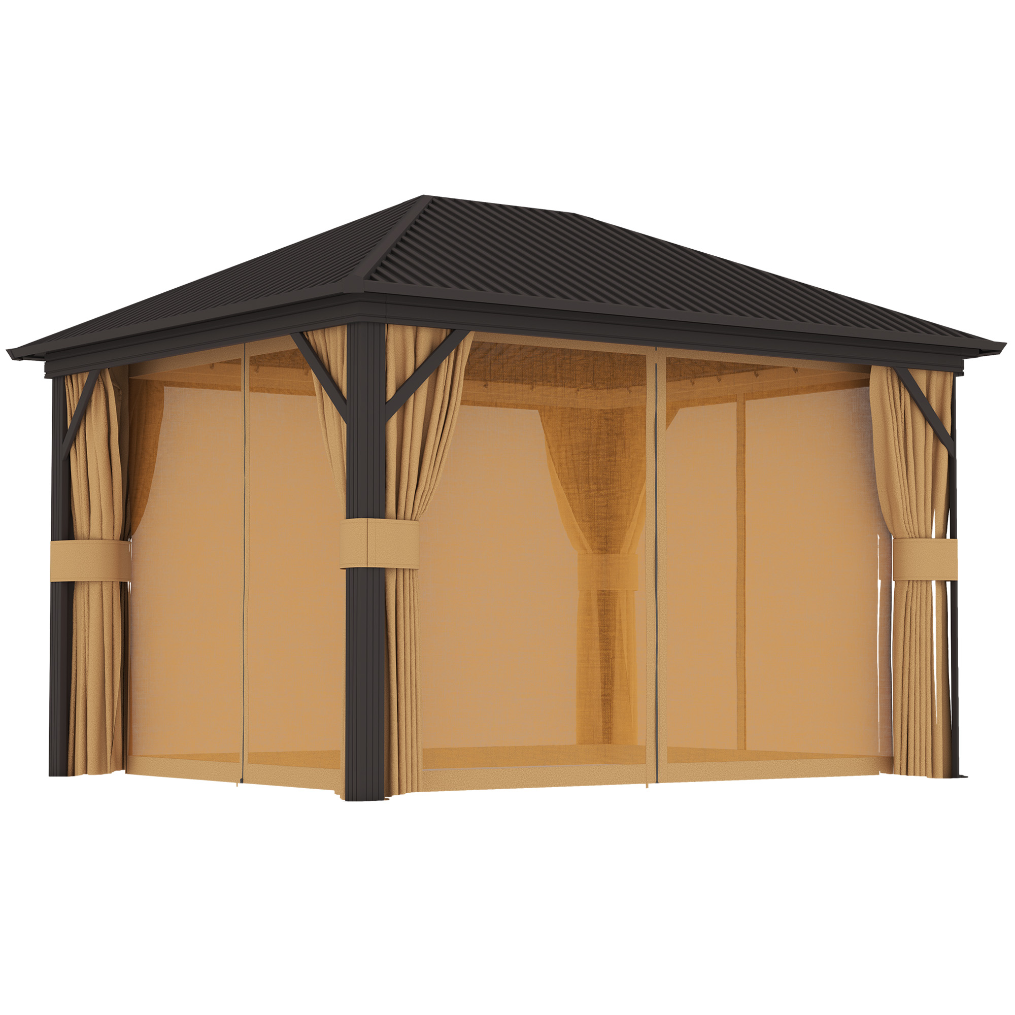 SUNVISTA 3.6 x 3(m) Aluminium Frame Hardtop Gazebo, with Accessories, Black and Oak - Life Essentials