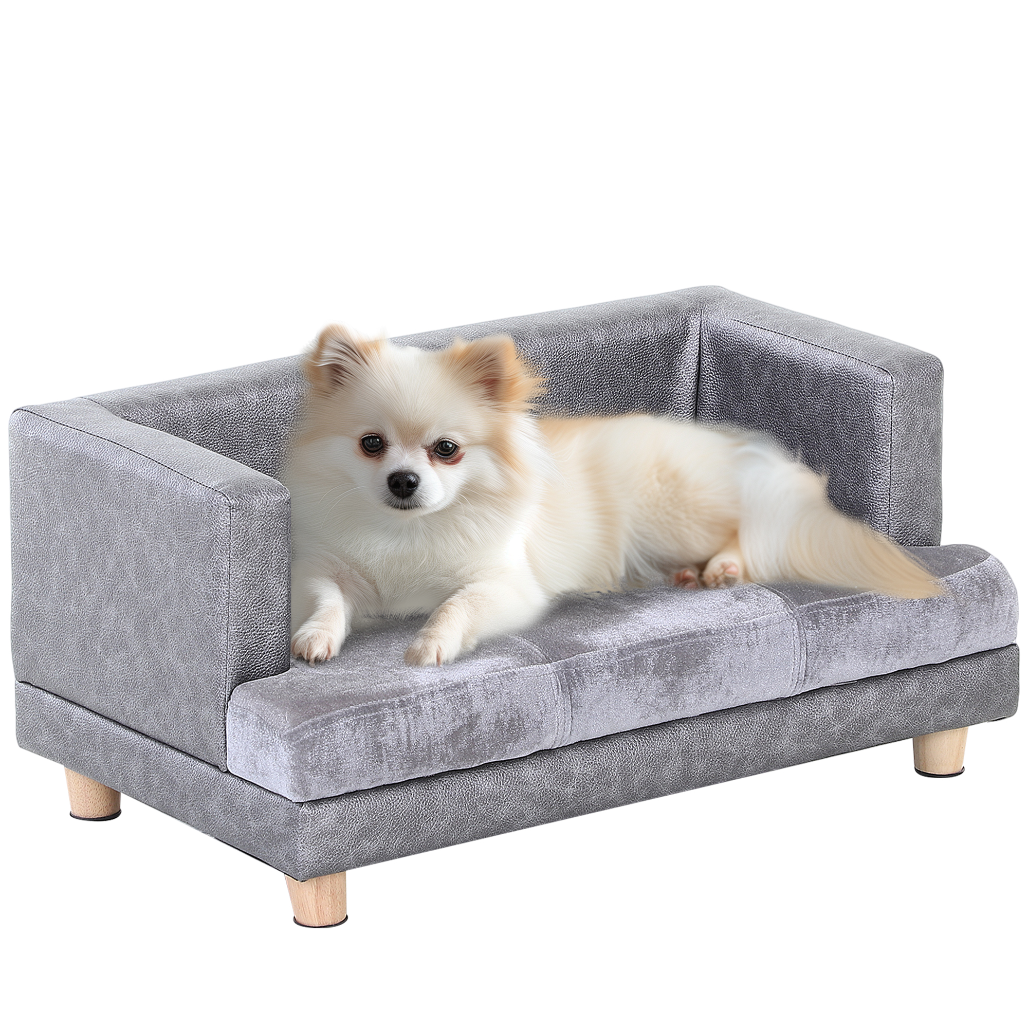 Dog Sofa Bed for Small-Sized Dogs, Elevated Pet Chair with PU Cover, Soft Cushion, Cat Couch Lounger with Anti-slip Legs - Grey - Life Essentials