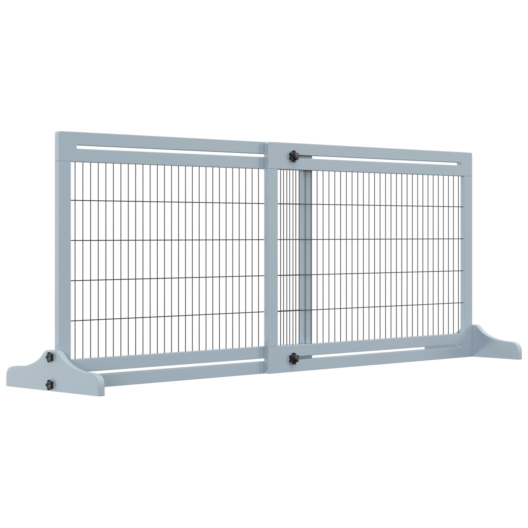 Adjustable Wooden Pet Gate, Freestanding Dog Barrier Fence with 3 Panels for Doorway, Hallway, 69H x 104-183H cm, Blue - Life Essentials