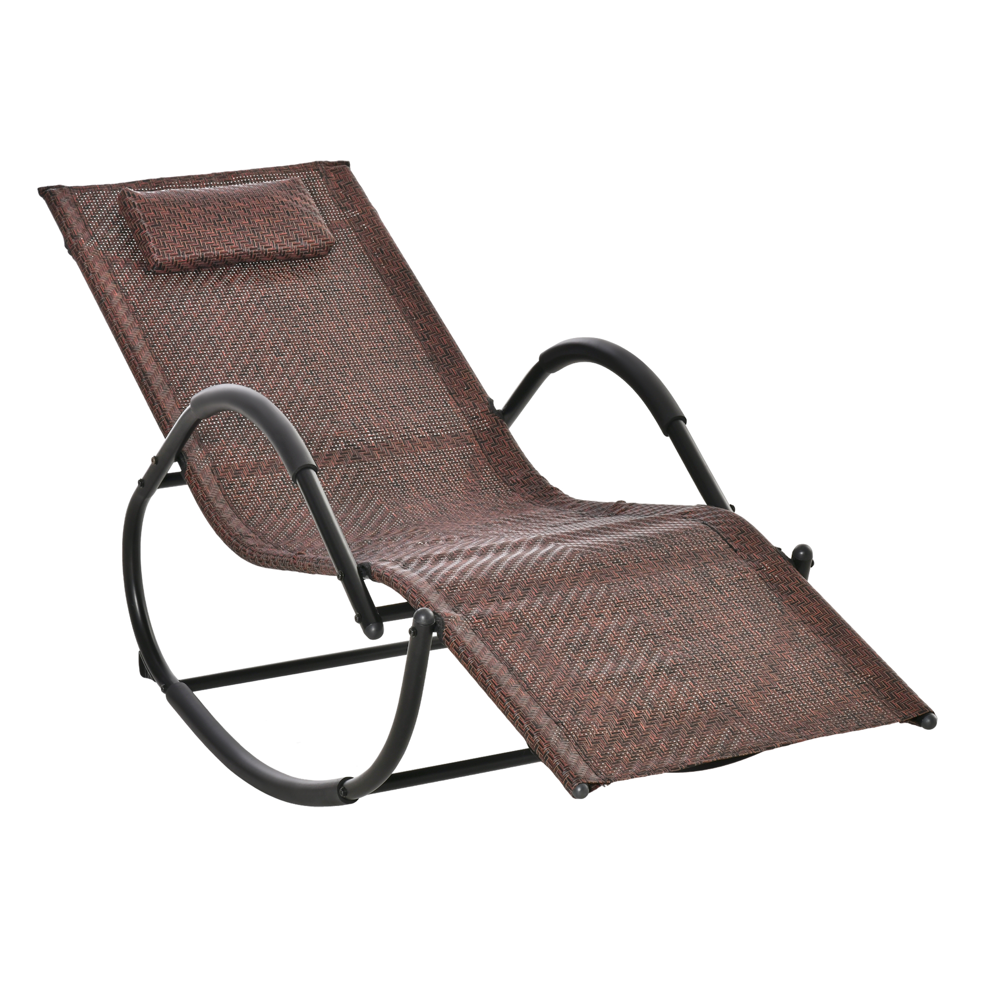 Zero Gravity Rocking Lounge Chair Rattan Effect Patio Rocker w/ Removable Pillow Recliner Seat Breathable Texteline - Brown - Life Essentials