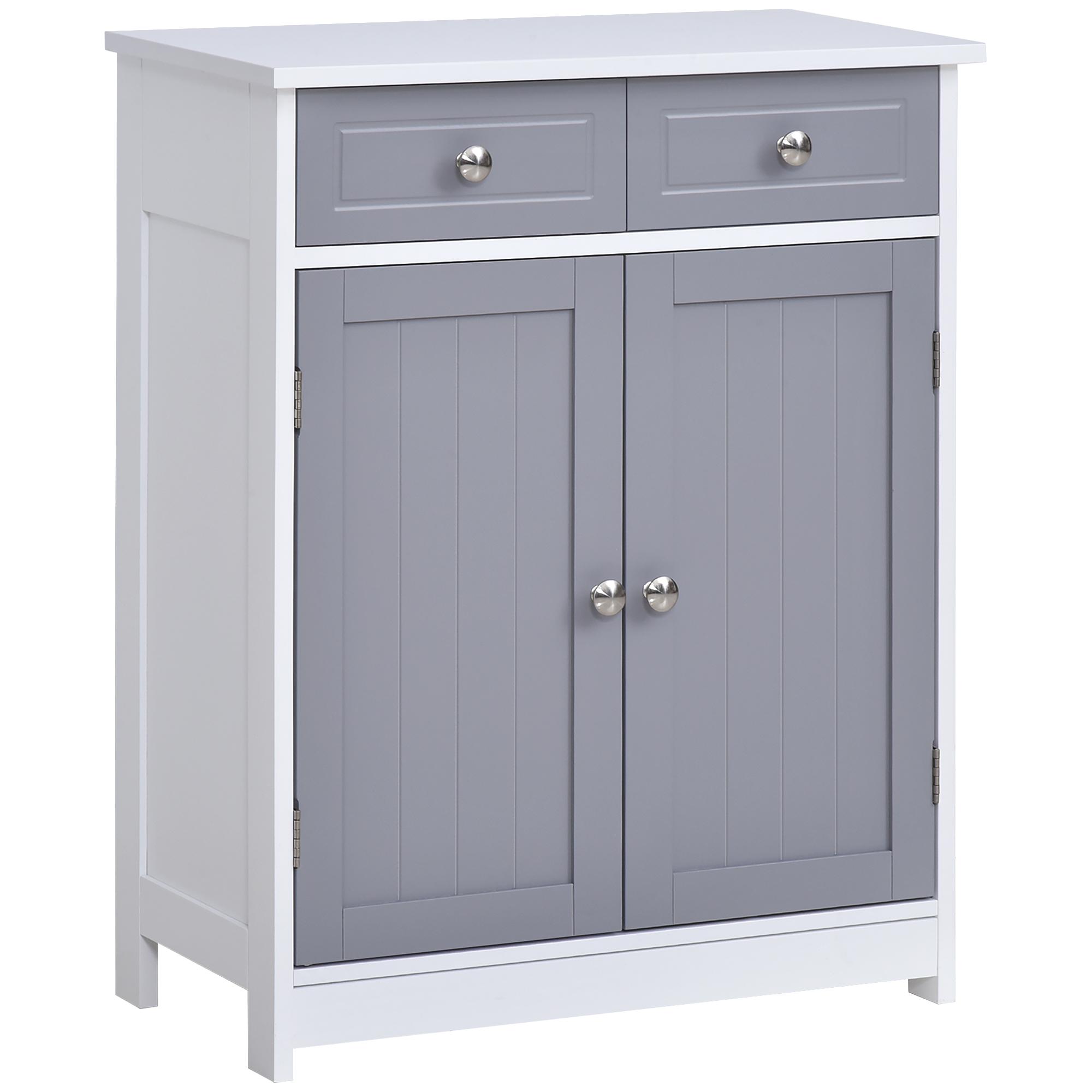 Bathroom Storage Cabinet Free-Standing Bathroom Cabinet Unit w/ 2 Drawers Cupboard Adjustable Shelf Metal Handles 75x60cm - Grey and White - Life 