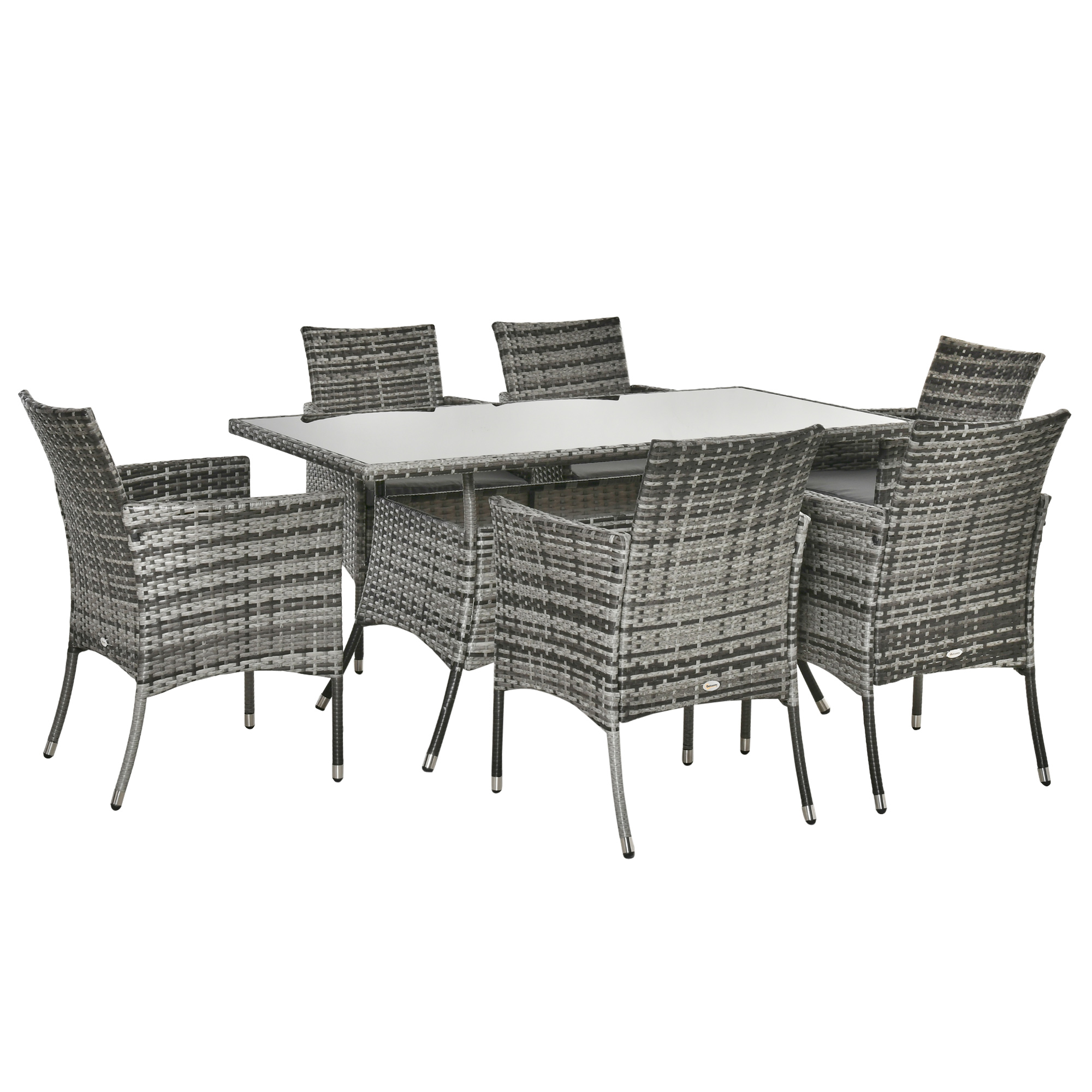 6-Seater Rattan Dining Set Garden Furniture Patio Rectangular Table Cube Chairs Outdoor Fire Retardant Sponge Grey - Life Essentials