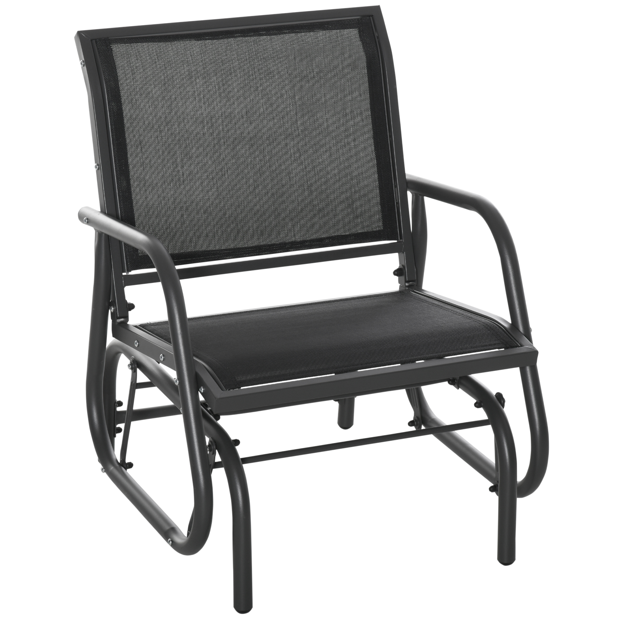 Outdoor Gliding Swing Chair Garden Seat w/ Mesh Seat Curved Back Steel Frame Armrests Comfortable Lounge Furniture Dark Grey Black - Life Essentials