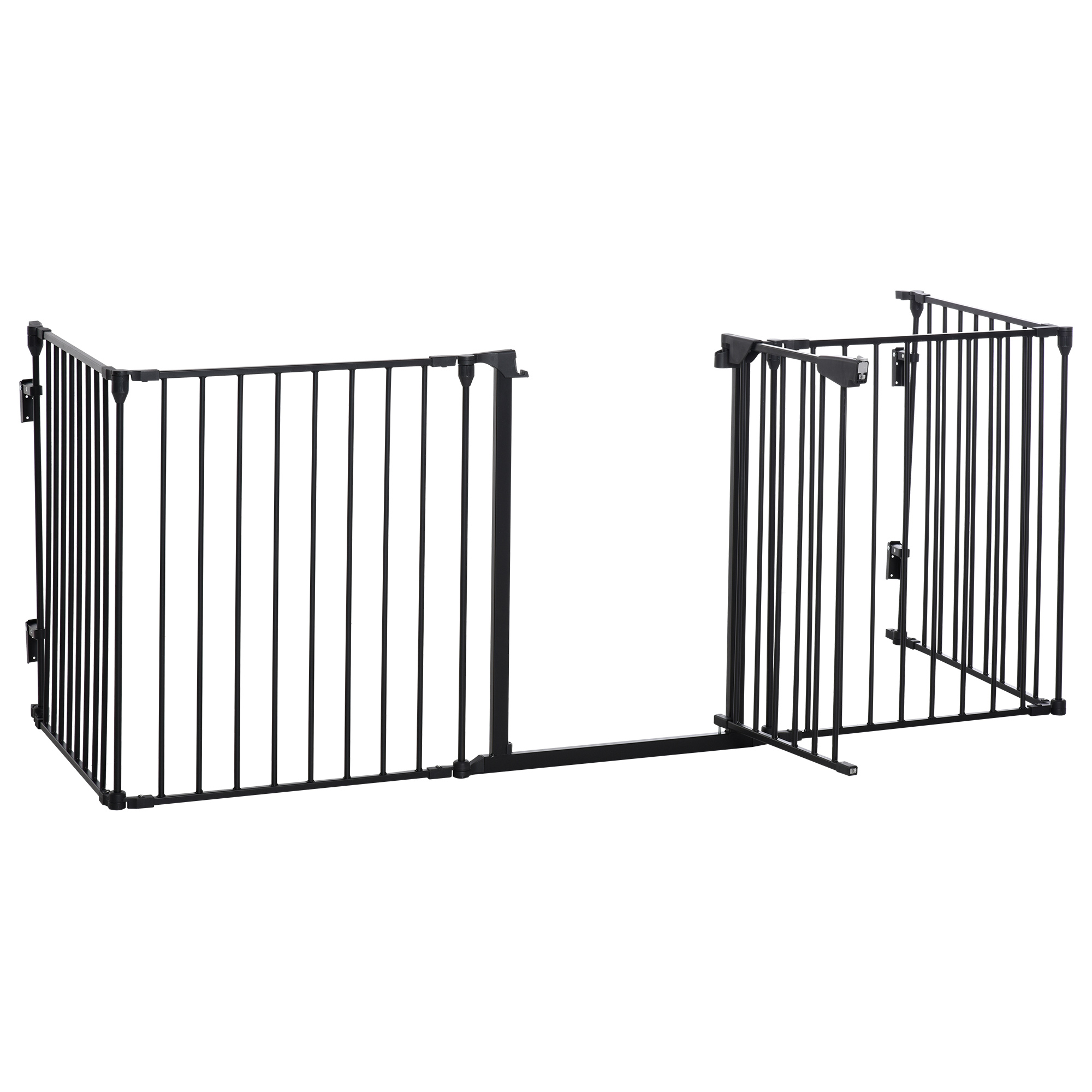 Jackson Stair Gate Dog Pens Pet PlayPen 5-Panel Freestanding Fireplace Christmas Tree Metal Fence Stair Barrier Room Divider with Door - Black - Life 
