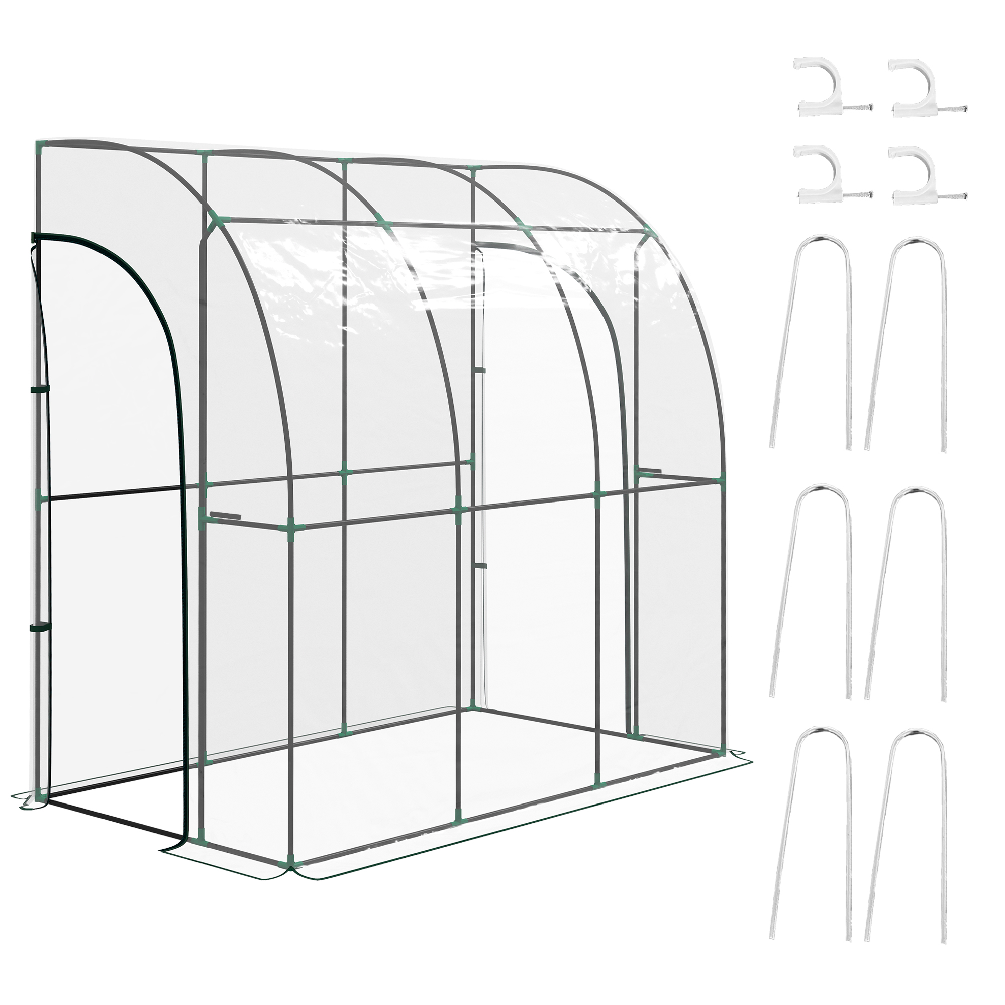 Jones Walk-In Lean To Greenhouse with Accessories - 214cm x 118cm - Life Essentials