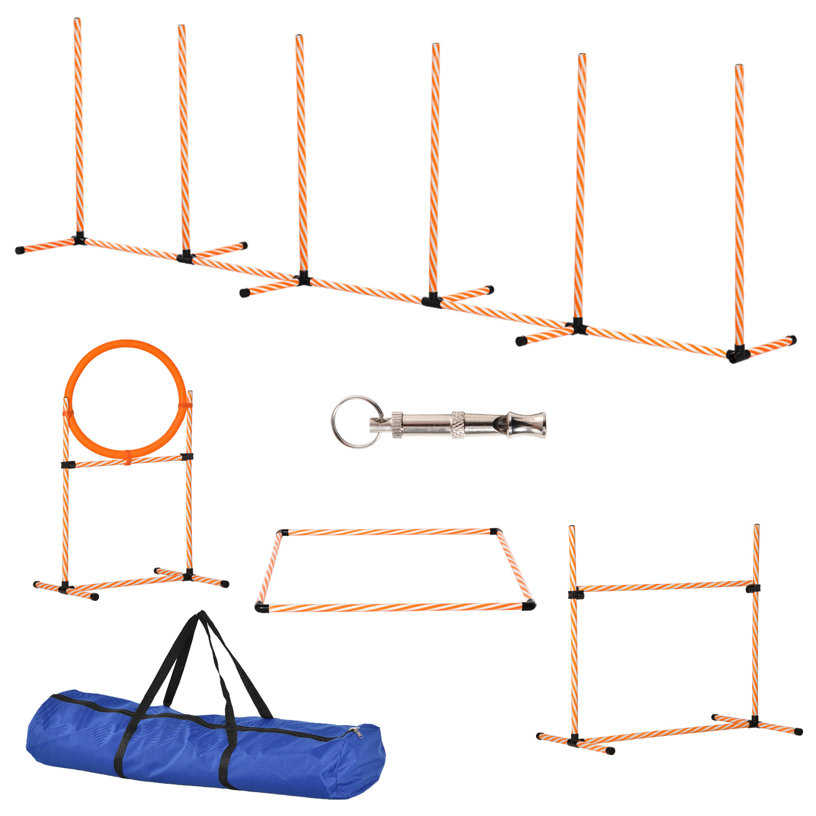 Pet Agility Training Equipment Dog Play Run Jump Hurdle Bar Obedience Training Set with Adjustable Height Jump Ring Square Pause Box Carry Bag - Life 