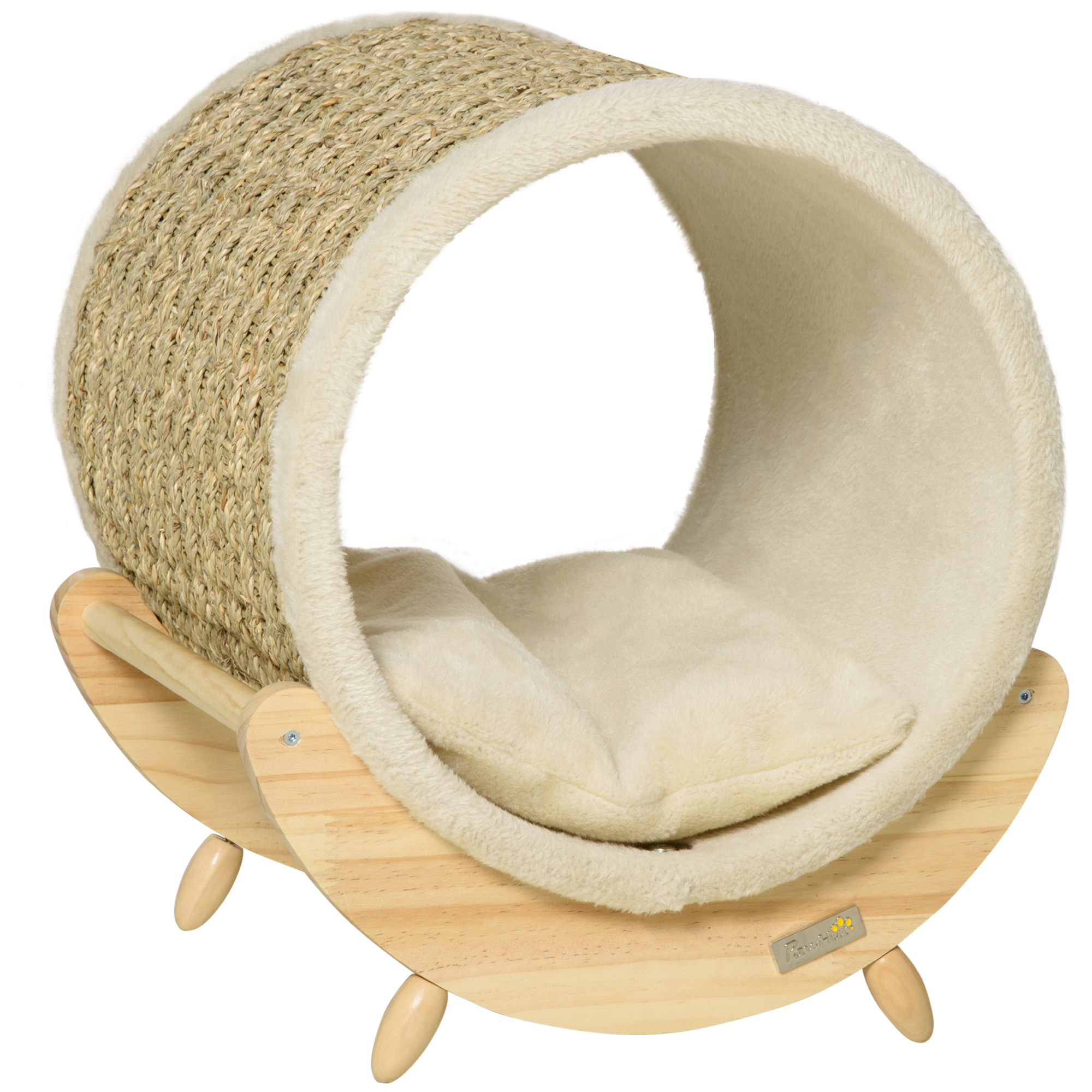 Elevated Cat House, Kitten Bed, Pet Shelter, Wrapped with Scratcher, Soft Cushion, 41 x 38 x 43 cm, Khaki - Life Essentials