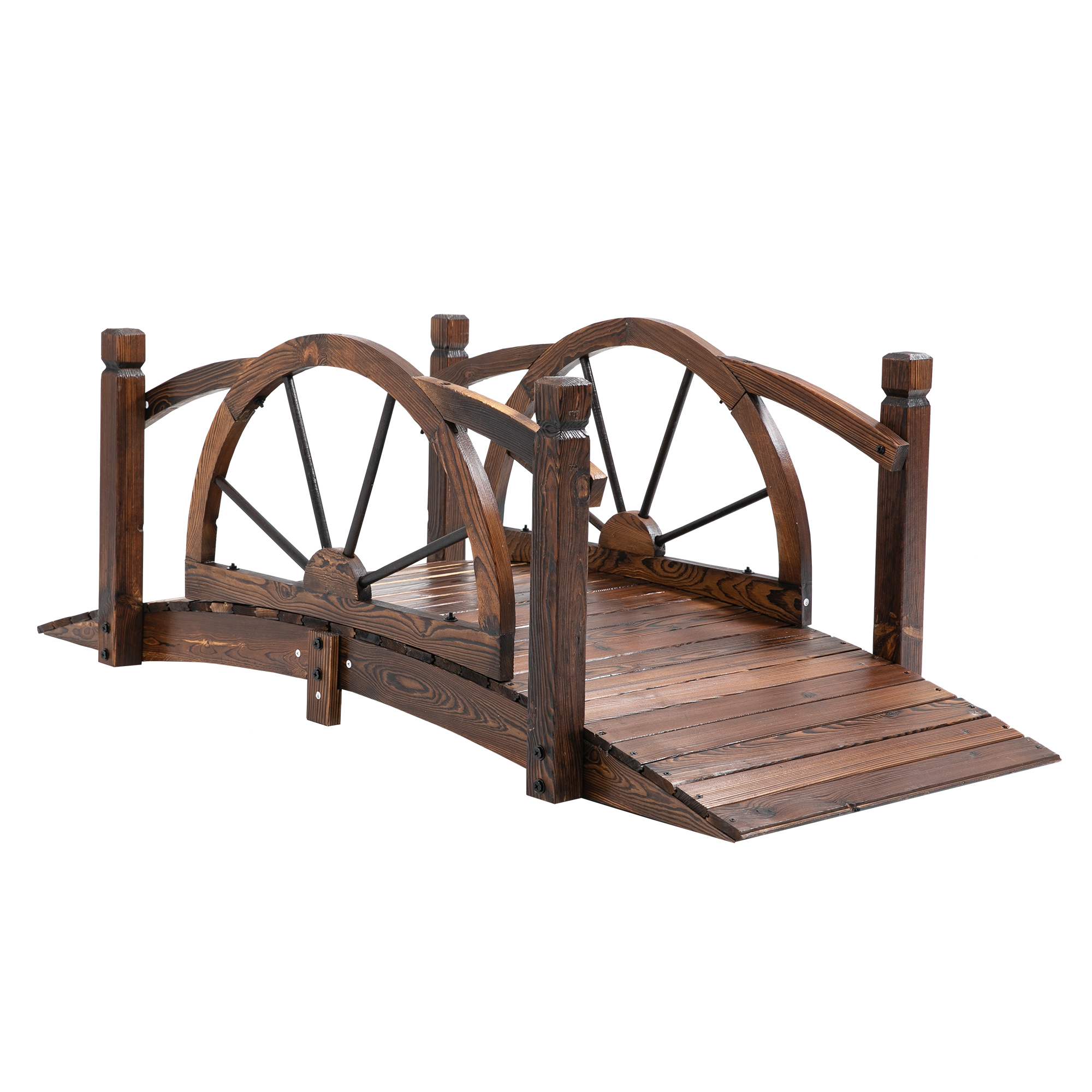 Wooden Garden Bridge Decorative Arc Footbridge with Safety Guardrail Outdoor Lawn Pond Bridge Walkway Stained Wood - Life Essentials